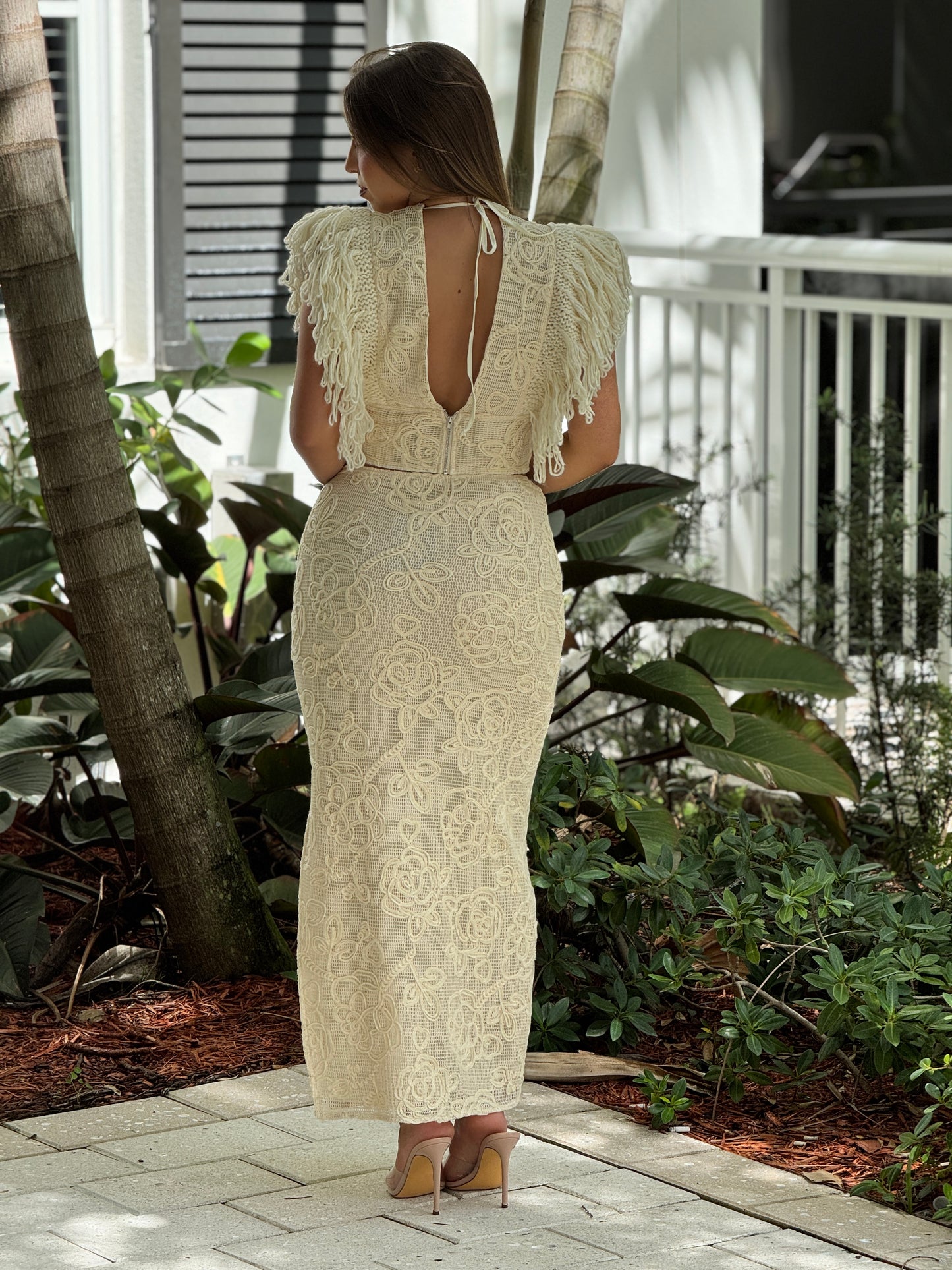 Annette Yvory Fringe Skirt Set