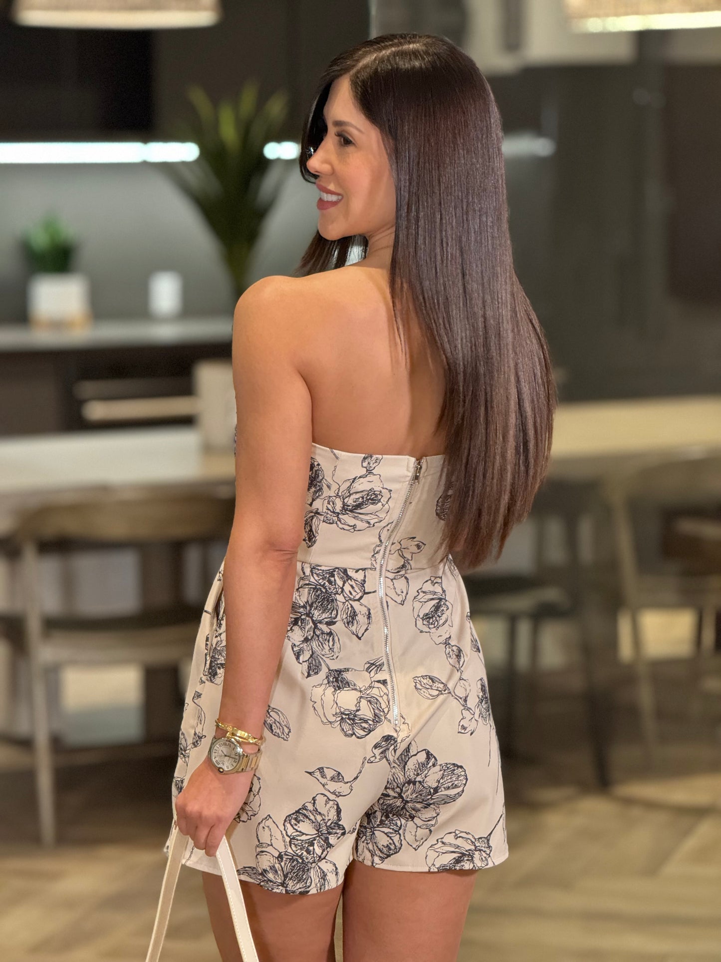 Luxxie Beige Print Short Jumpsuit