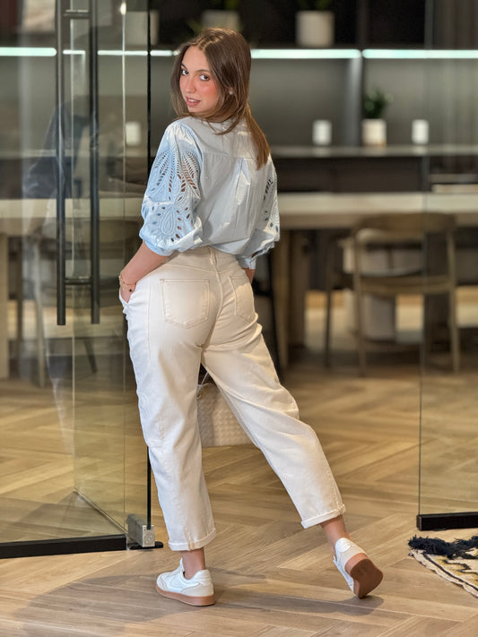 Risen Beige Barrel Jeans