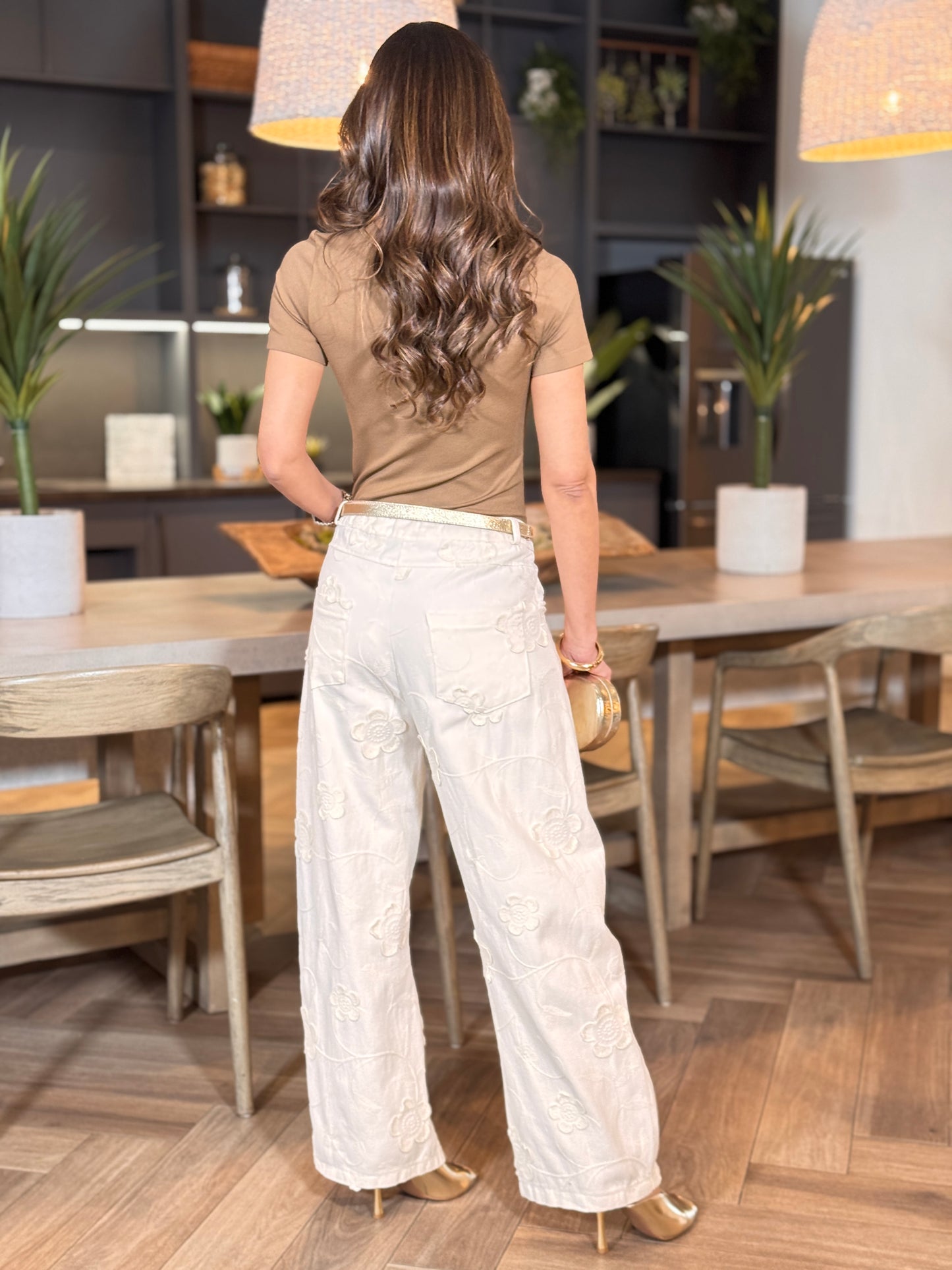 Milano Ivory 3D Flowers Jeans