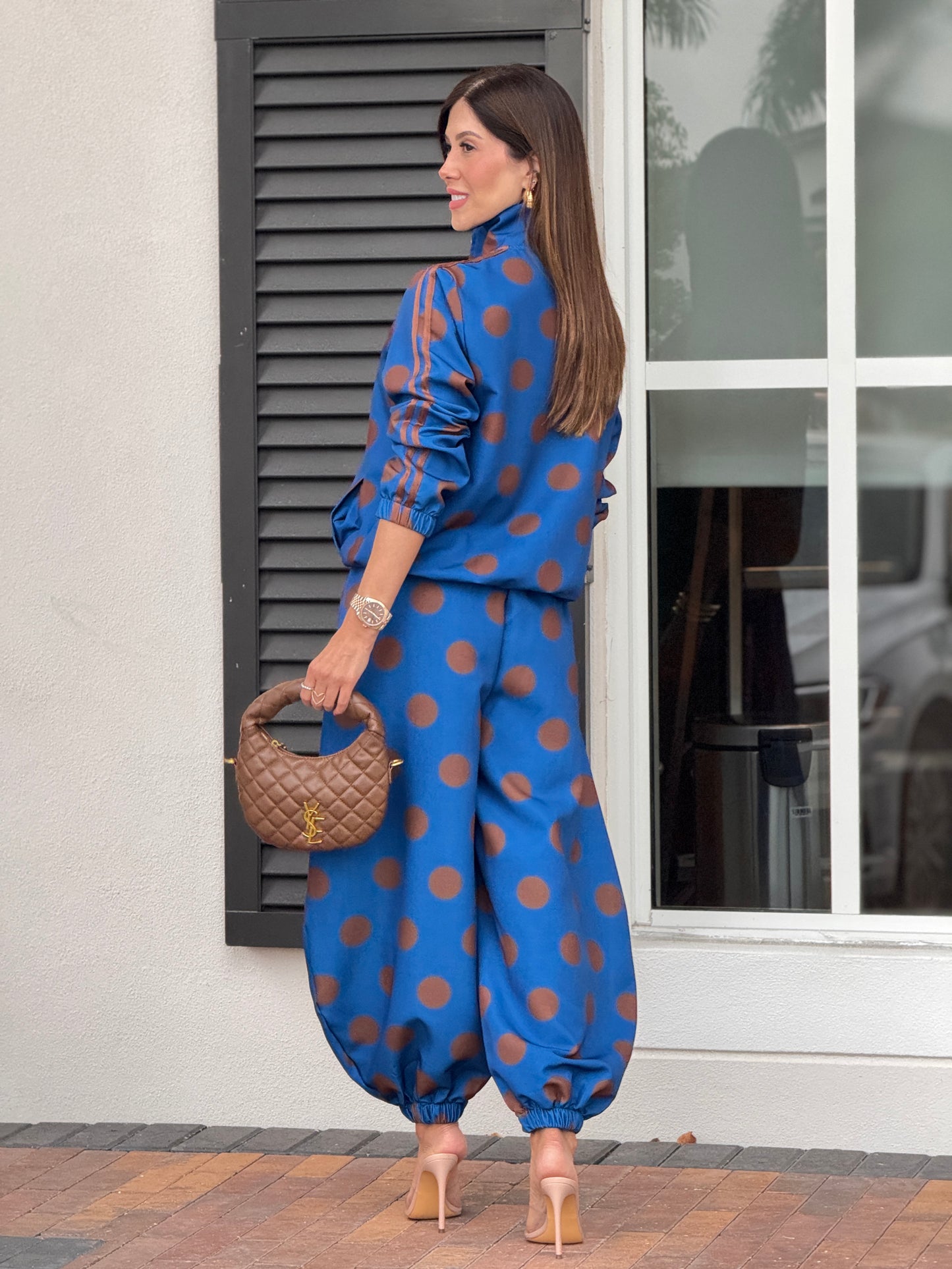 Chinese Blue/Brown Polka Dots Jacket Set