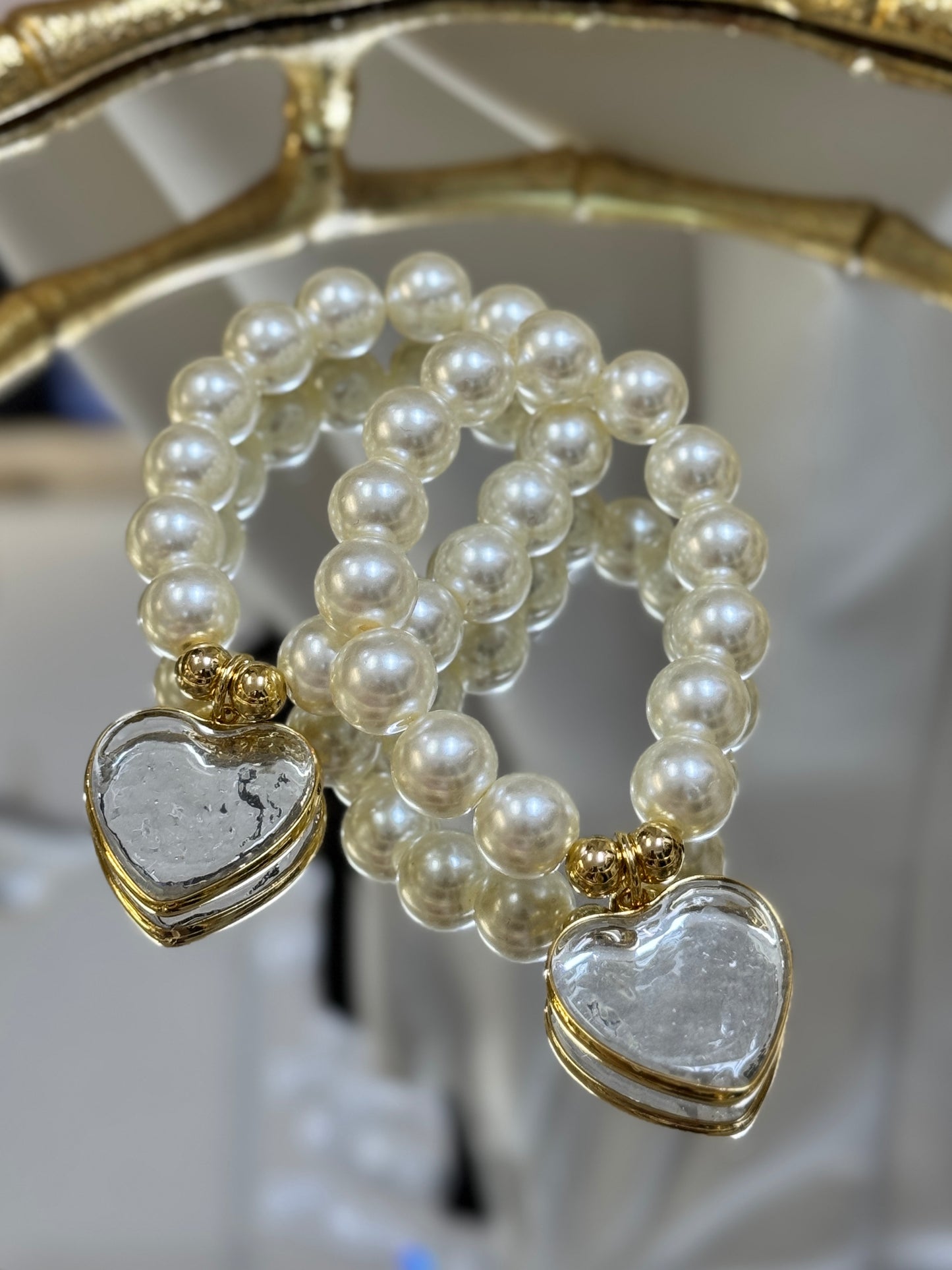 Clear Heart Pearl Bracelet