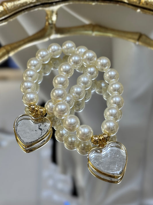 Clear Heart Pearl Bracelet