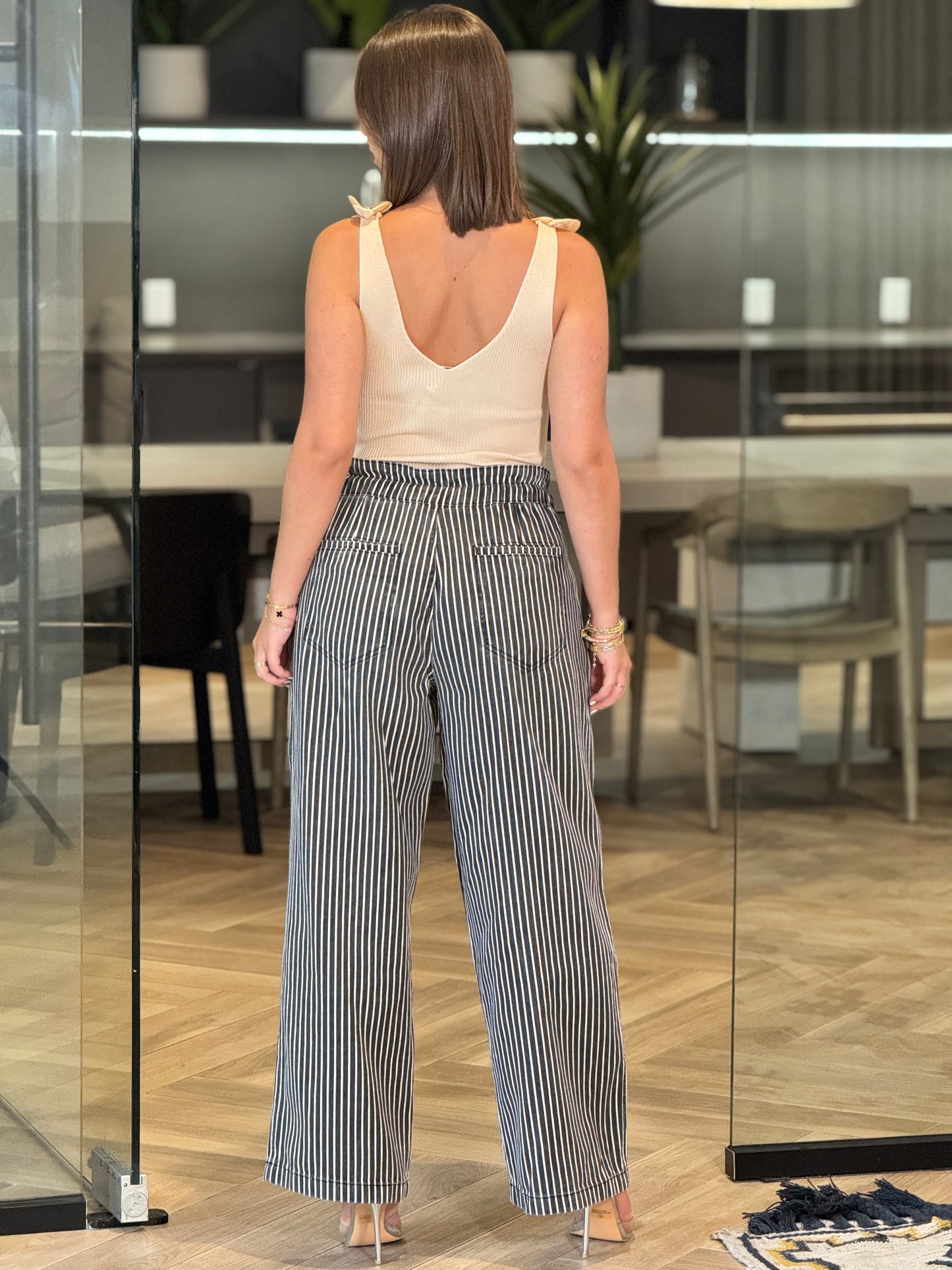 Amber Black/White Lines Jeans