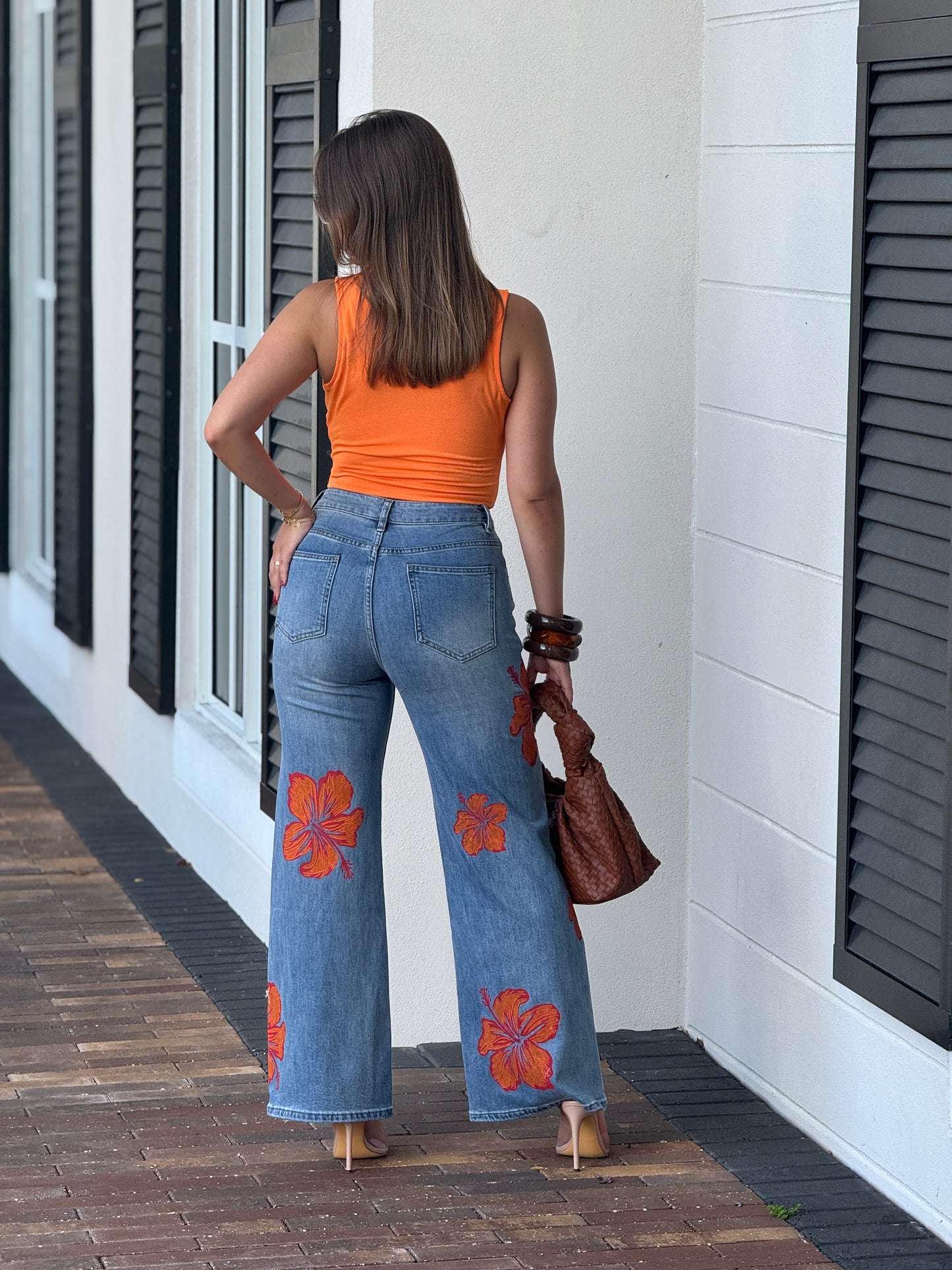 Jamaica Orange Flowers Jeans