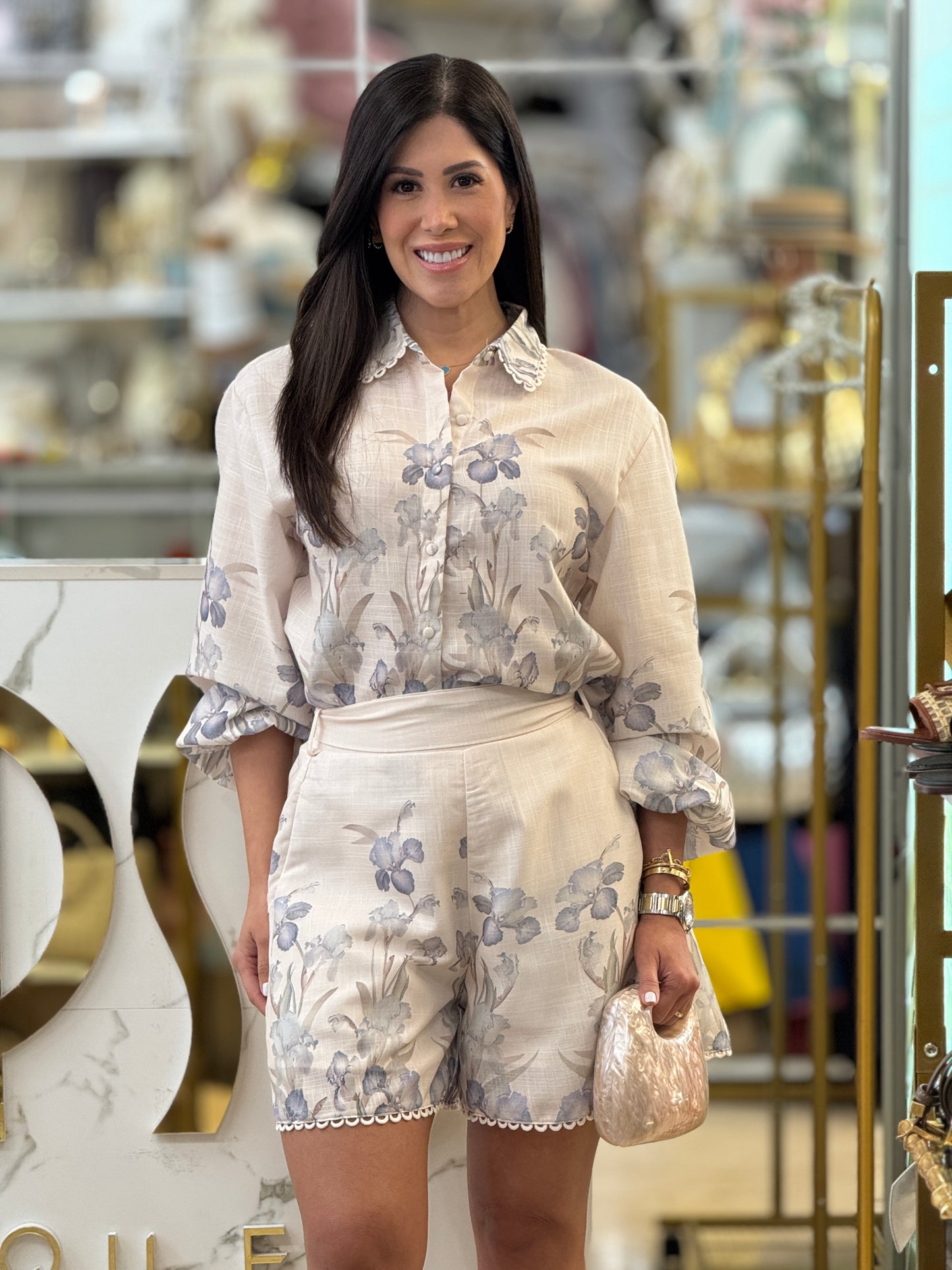Gardenia White/Lilac Short Set