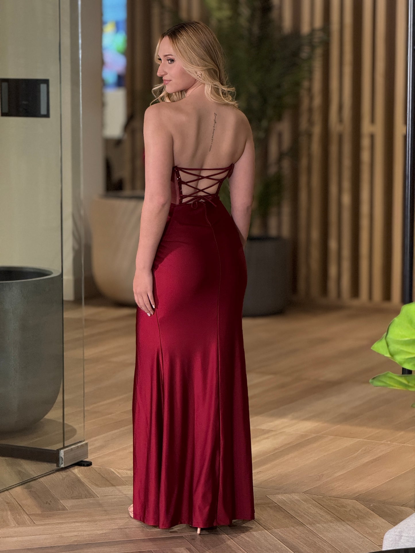 Symphony Burgundy Rhinestone Dress Gala