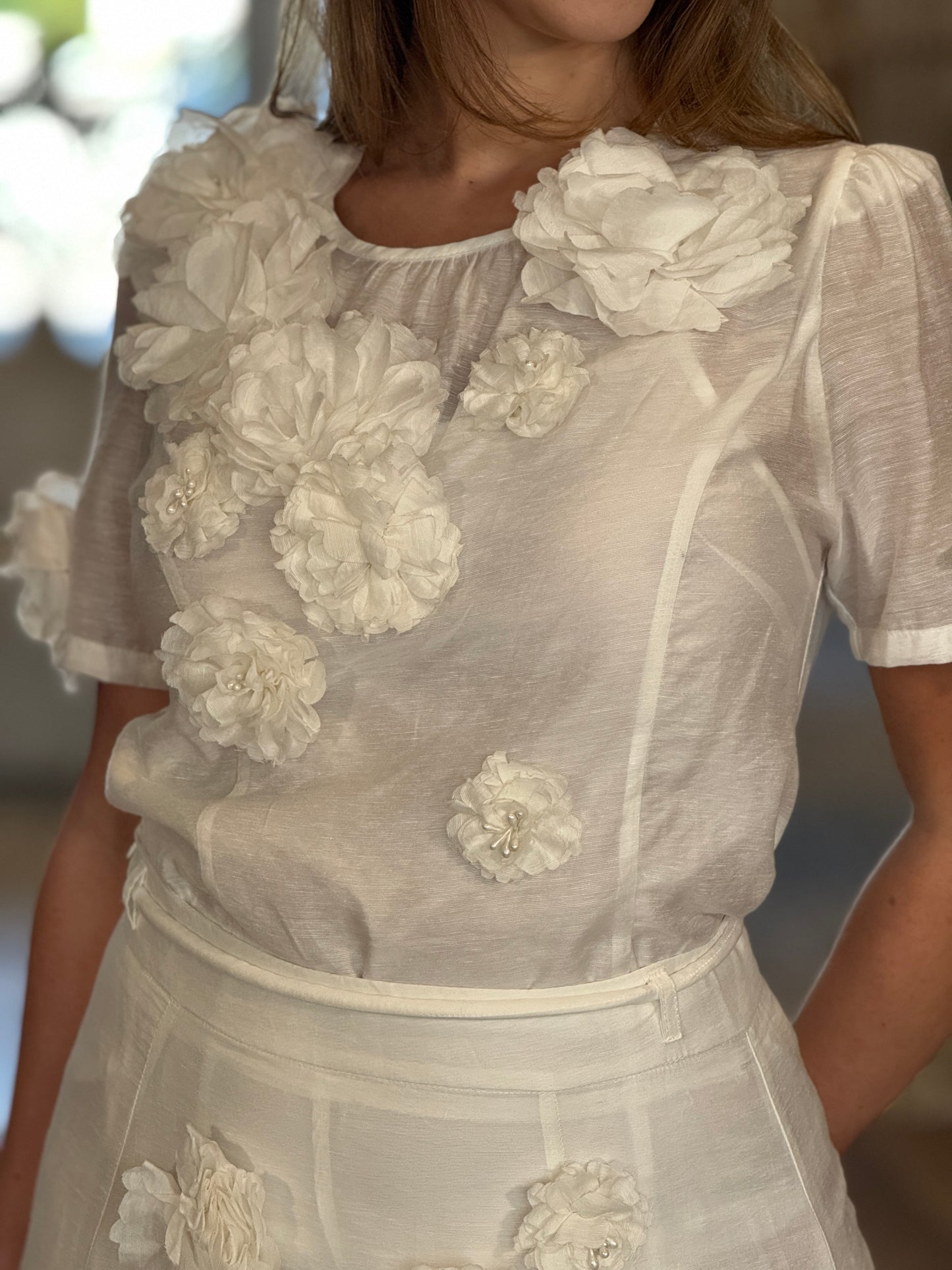 Gardenia White 3D Flower Skirt Set