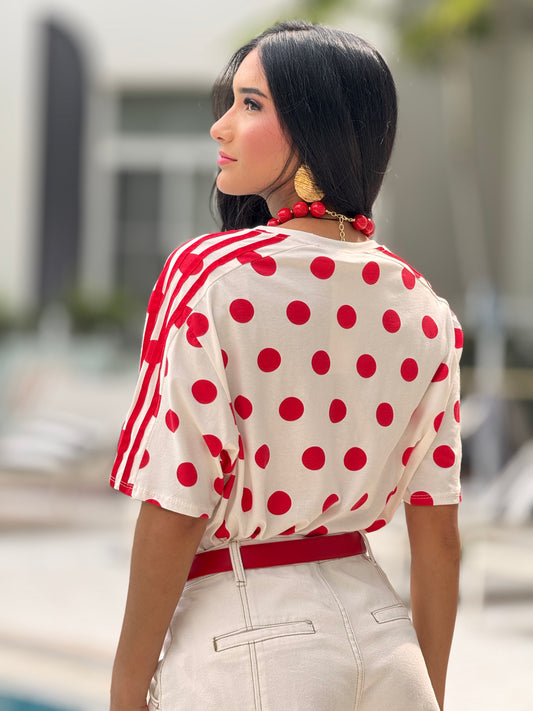 Addie White/Red Polka Dots T-Shirt