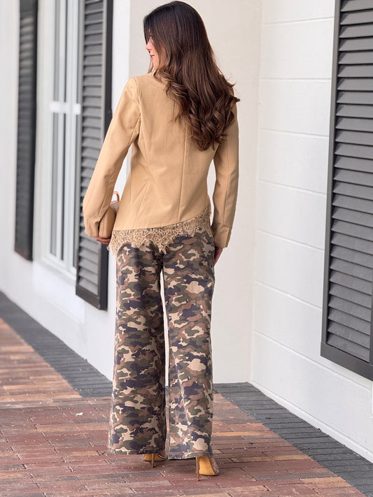 Sapporo Beige Asymmetrical Blazer Top