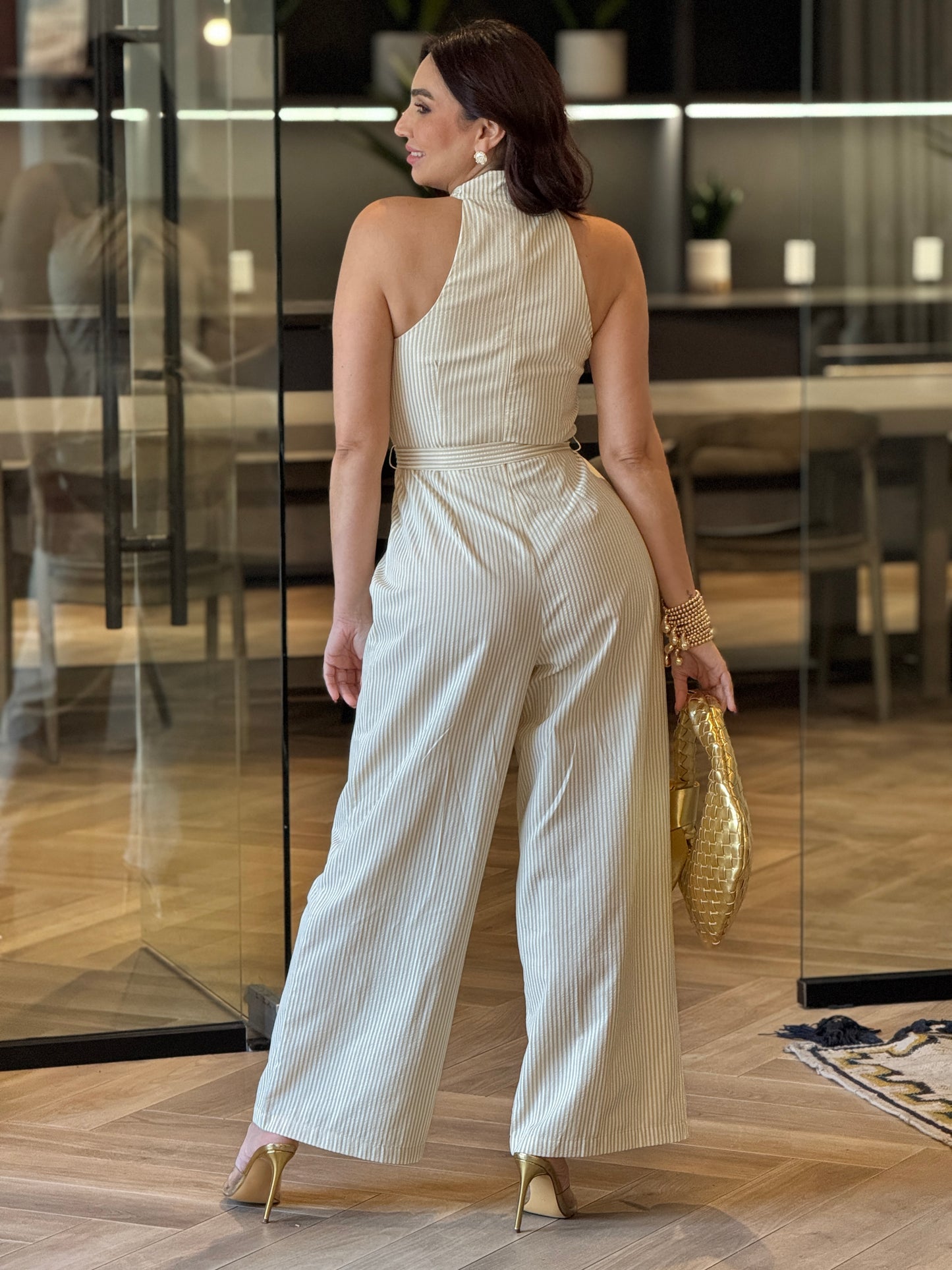 Akira Beige Lines Jumpsuit