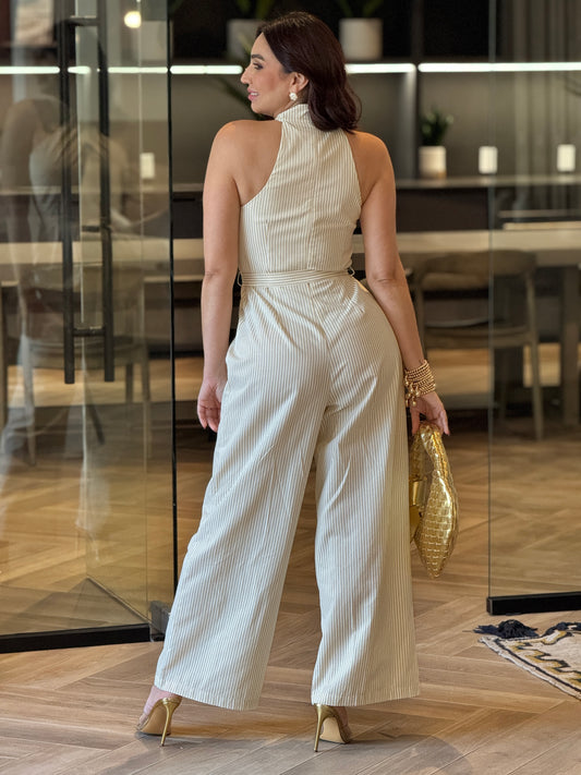 Akira Beige Lines Jumpsuit