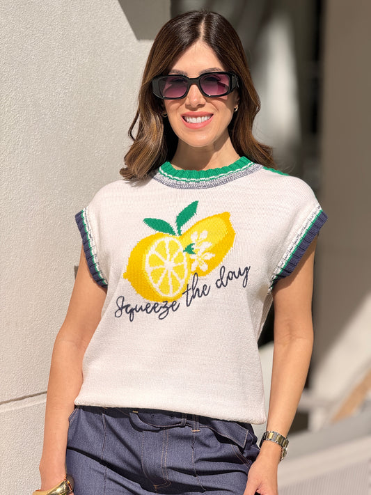 Lemoncello White Knit Vest Top