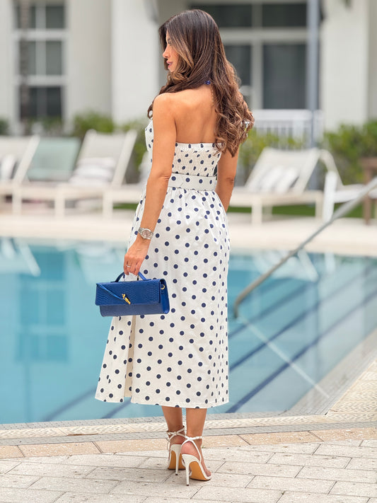Italy White/Blue Polka Dots Dress