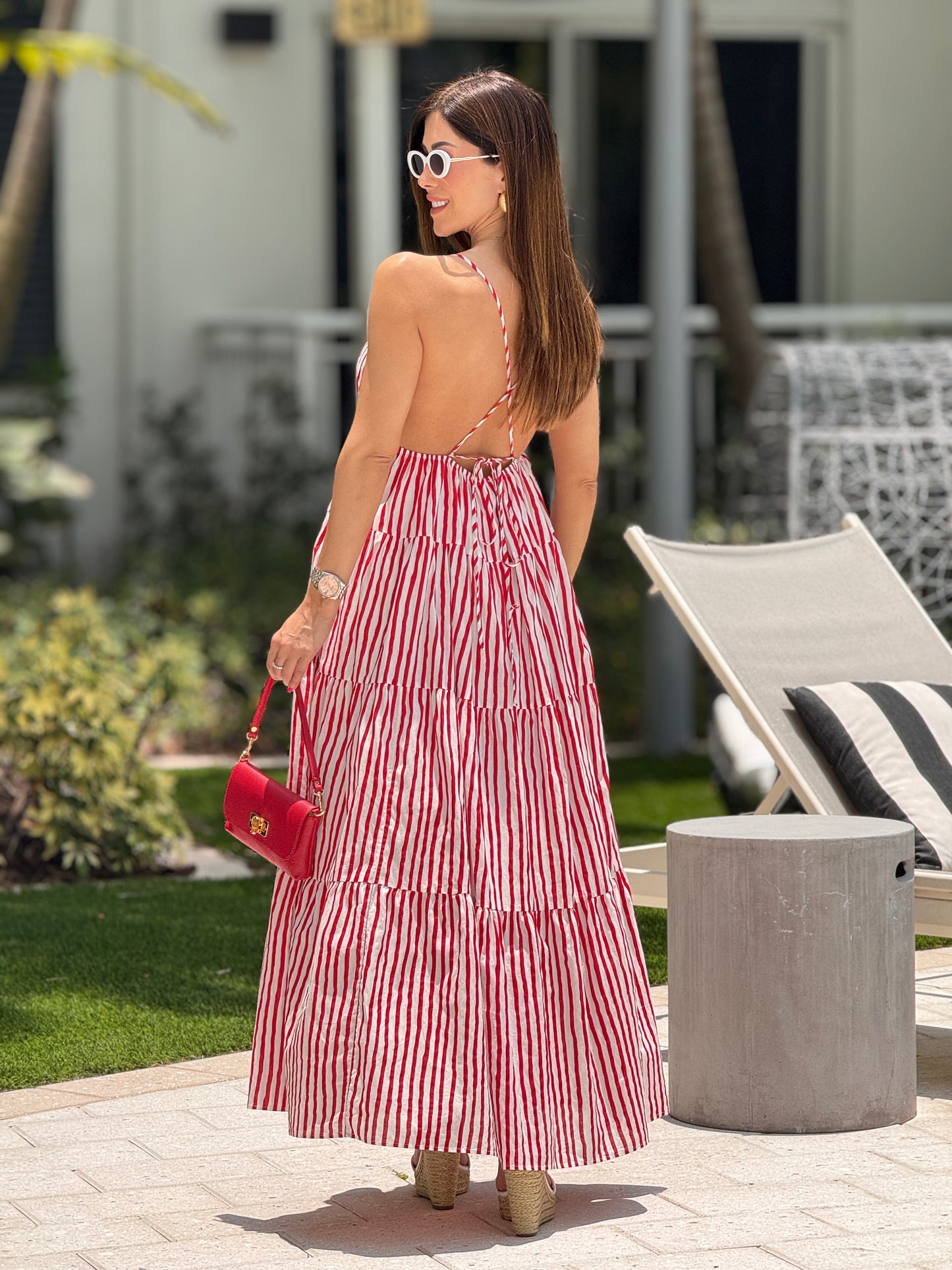 Creamy Red/White Lines Dress