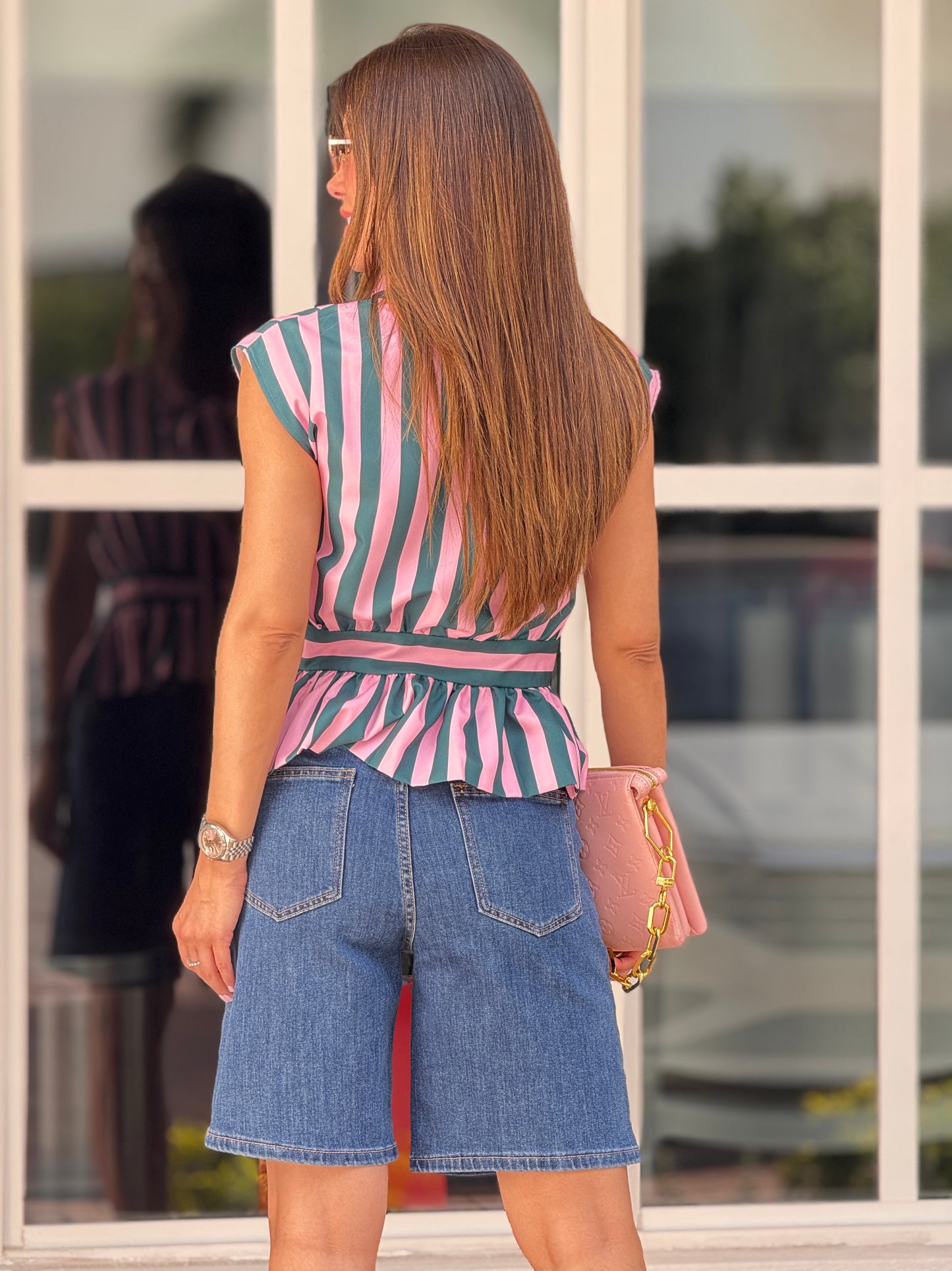 Cirka Pink/Green Lines Bow Top