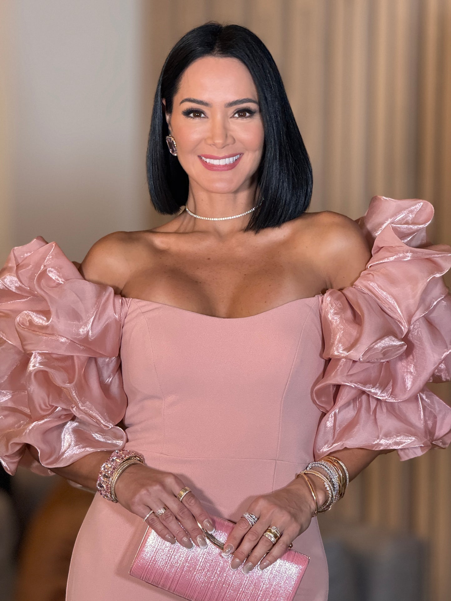 Meredith Pink Chiffon Arms Dress Gala