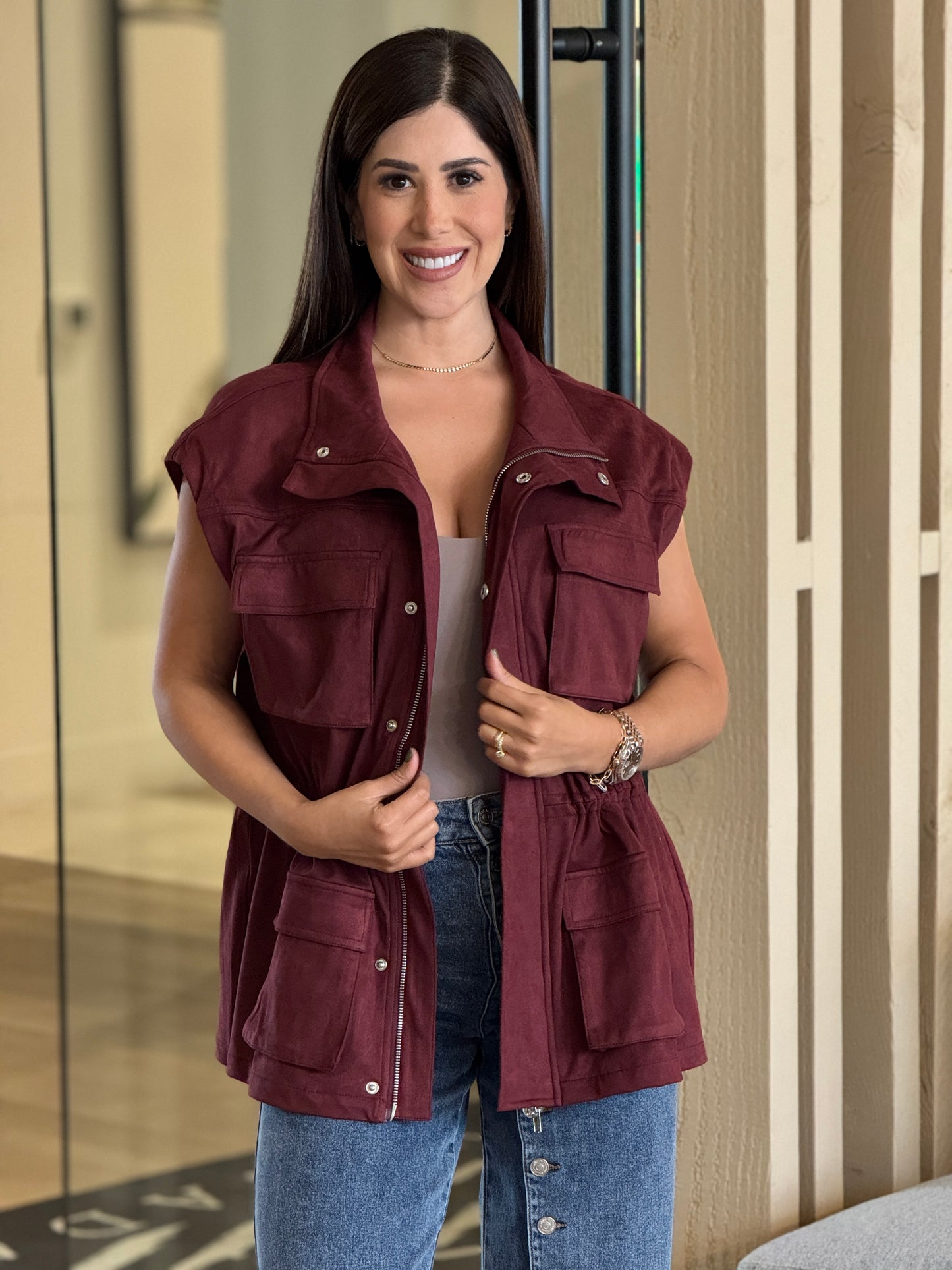 Cactus Burgundy Suede Vest Top