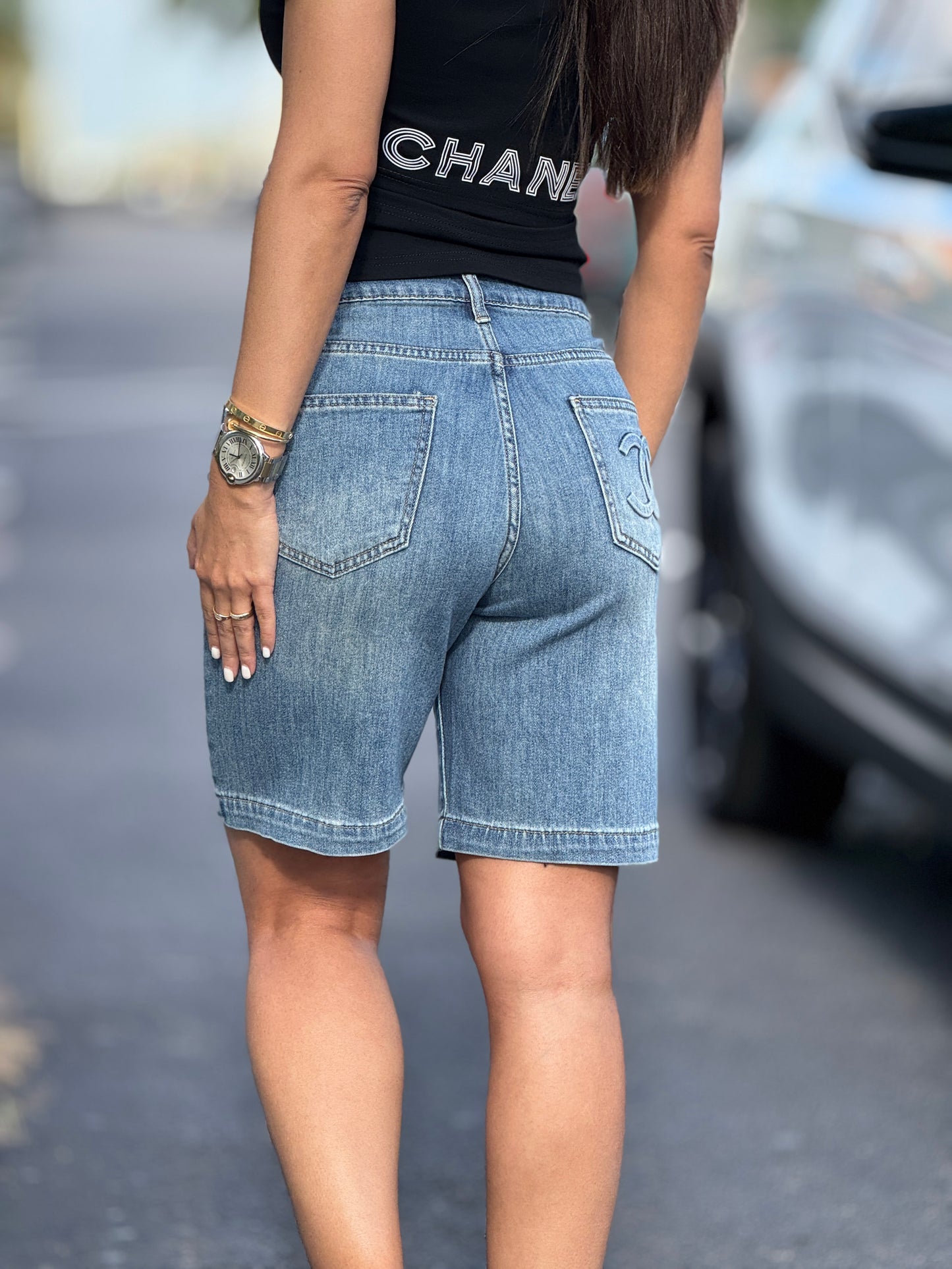 Cece Denim Bermuda Shorts