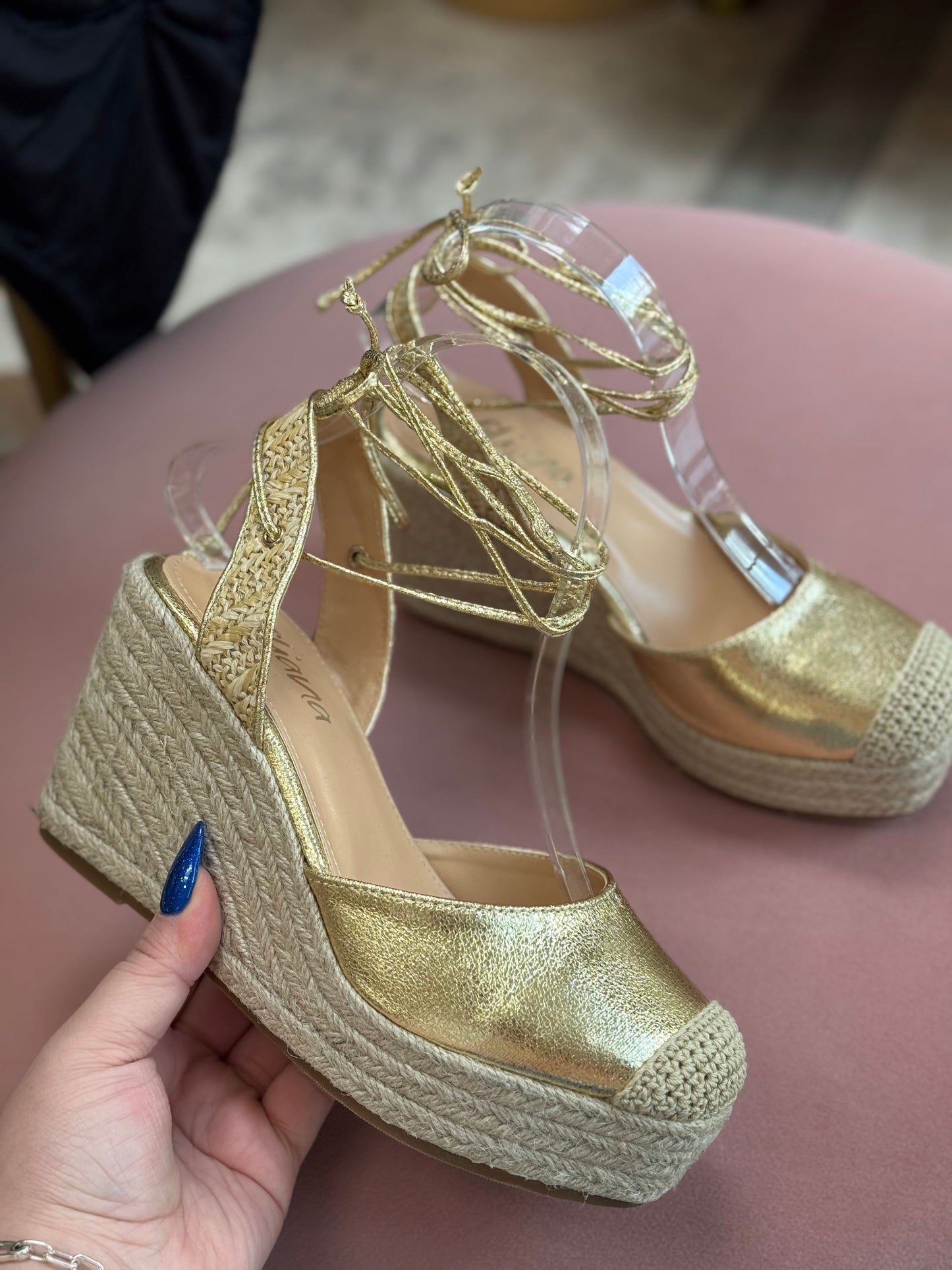 Mel 1 Gold Spadrilles Wedges