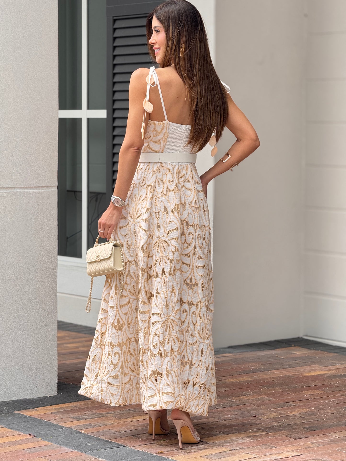Gardenia Sand Torchon Strapless Dress