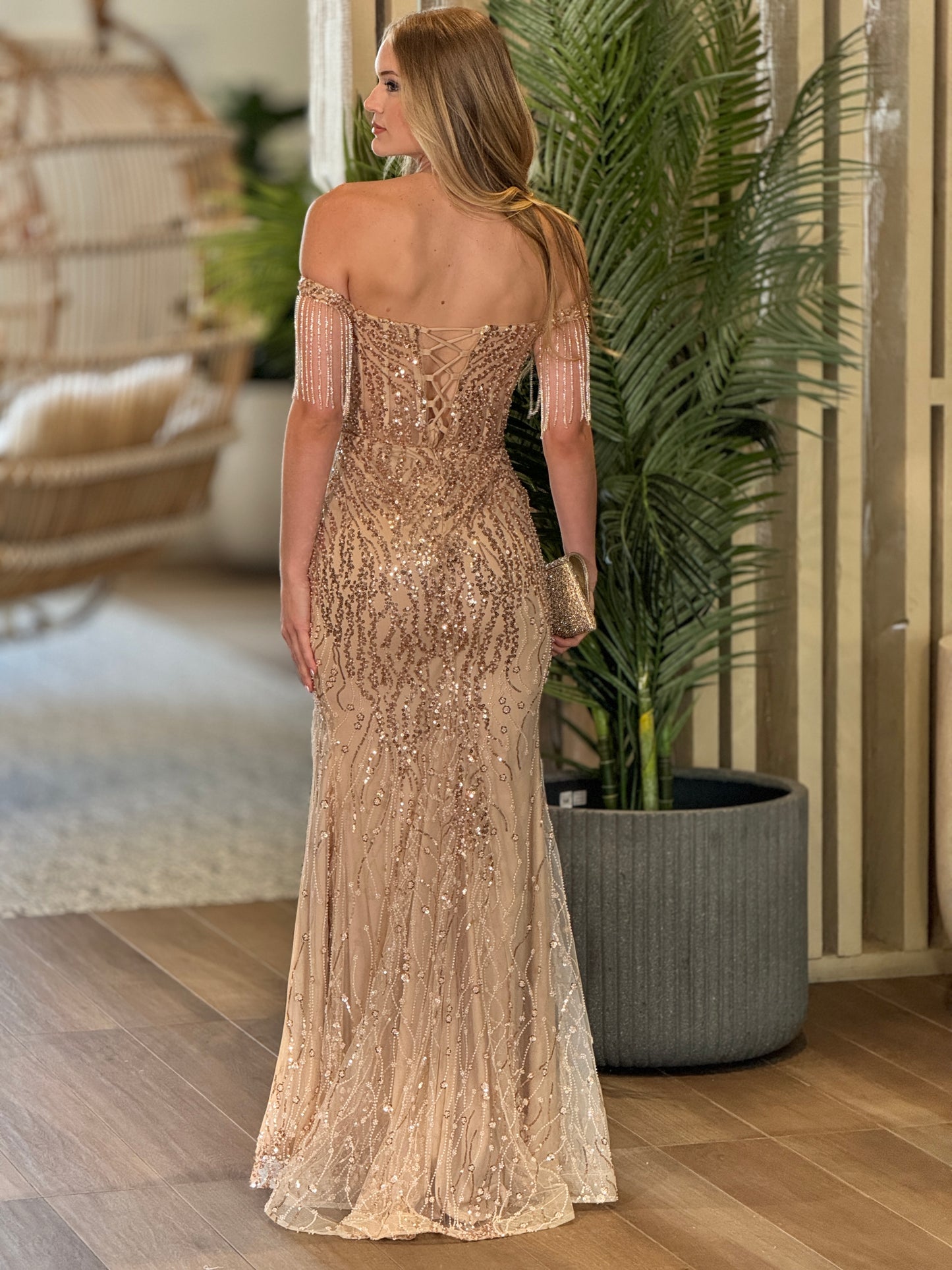Felicia Rose-Gold Feather Dress Gala