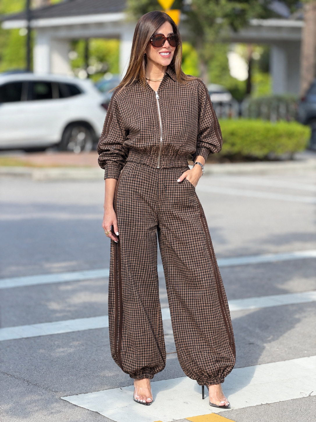 Italy Brown Plaid Sport Set