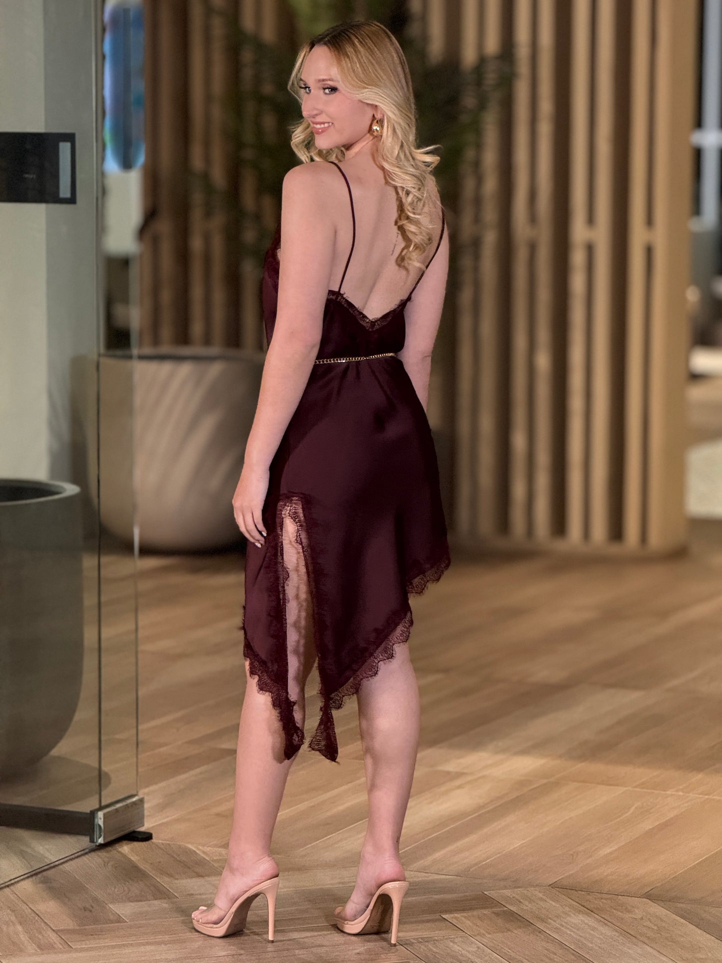 Italian Burgundy Satin Dress