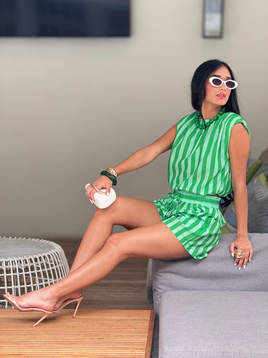 Glamour Green Lines Short Set