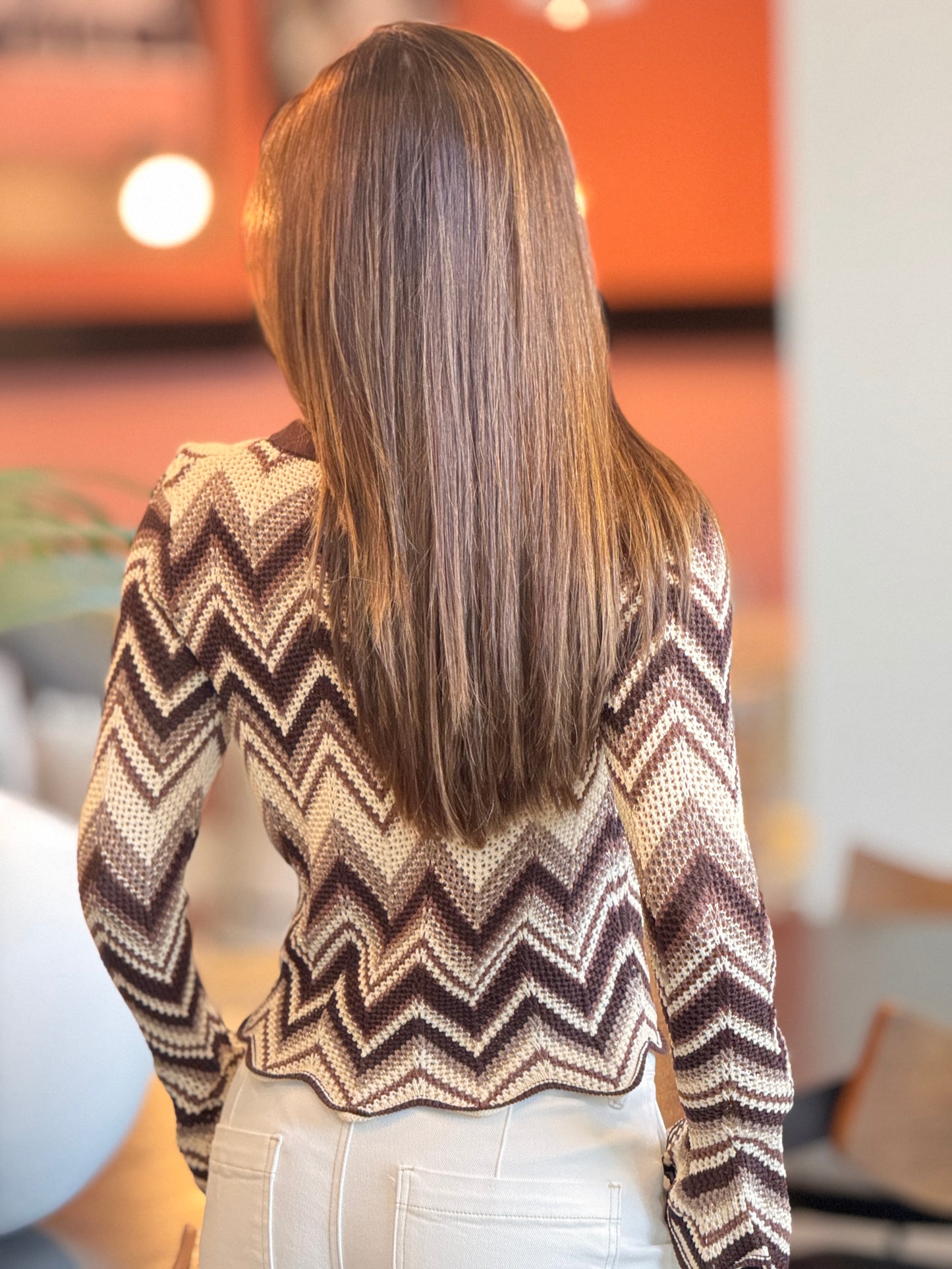 Creme Brown/Ivory Zigzag Cárdigan Top