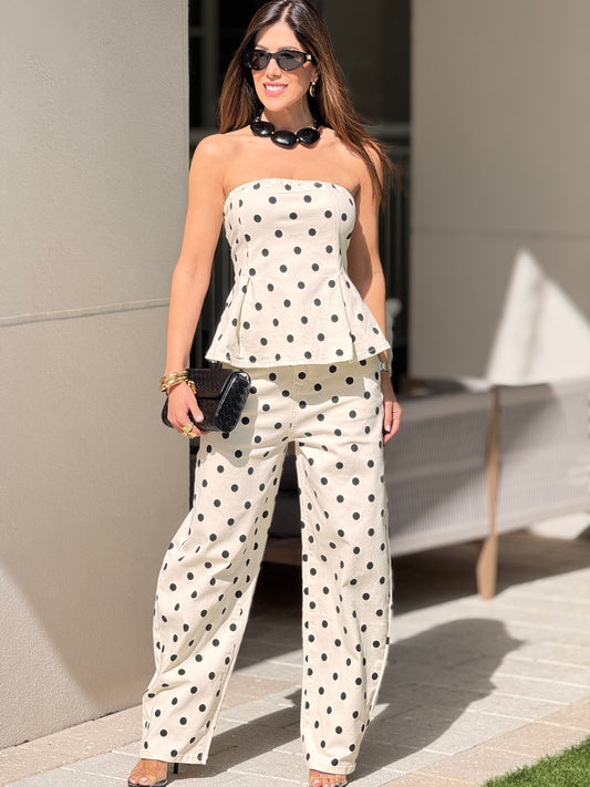 Kendra White/Black Polka Dots Peplum Set