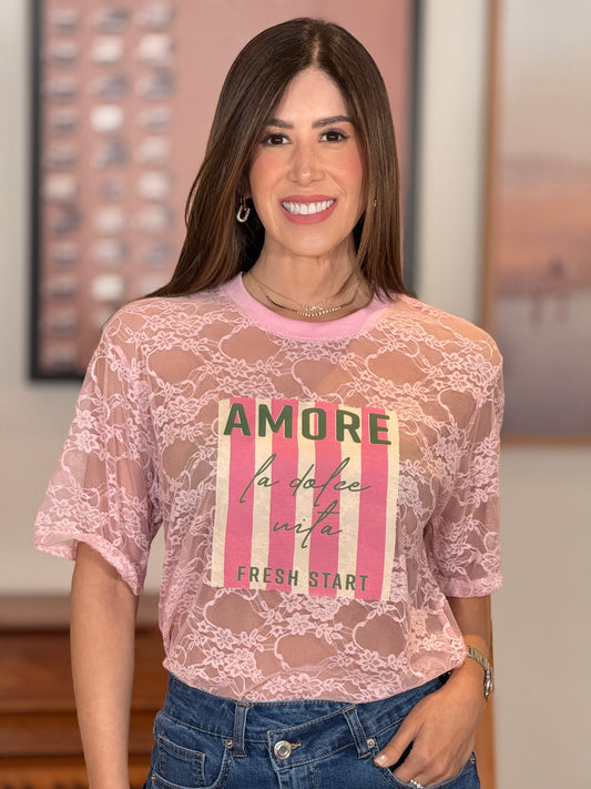 Amore Lines Pink Lace Top