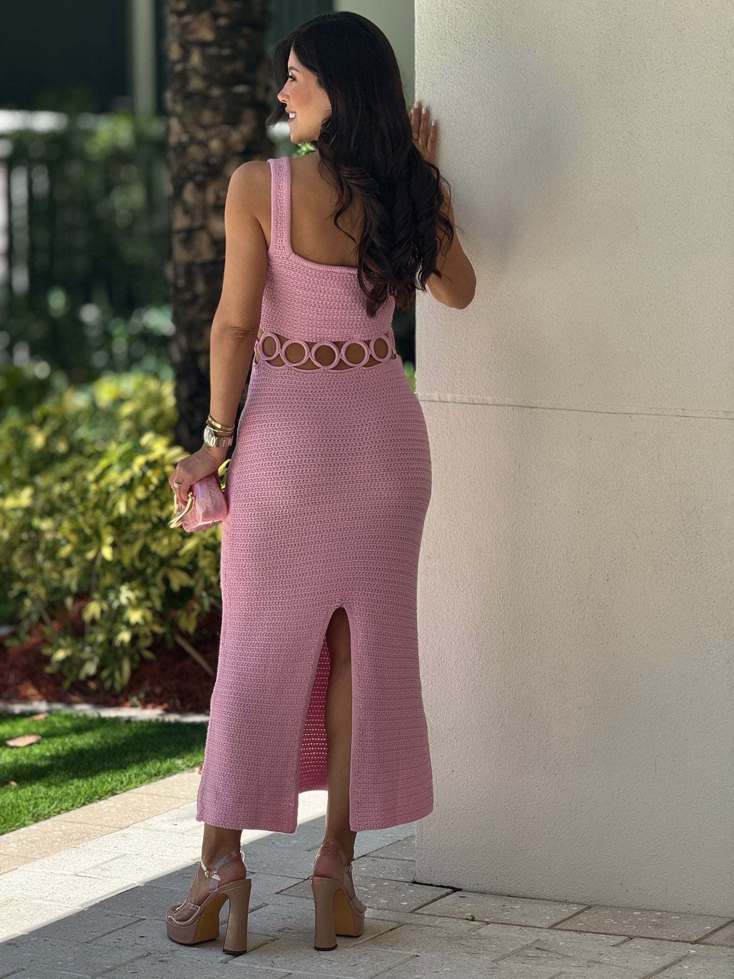 Angie Pink Circles Crochet Dress