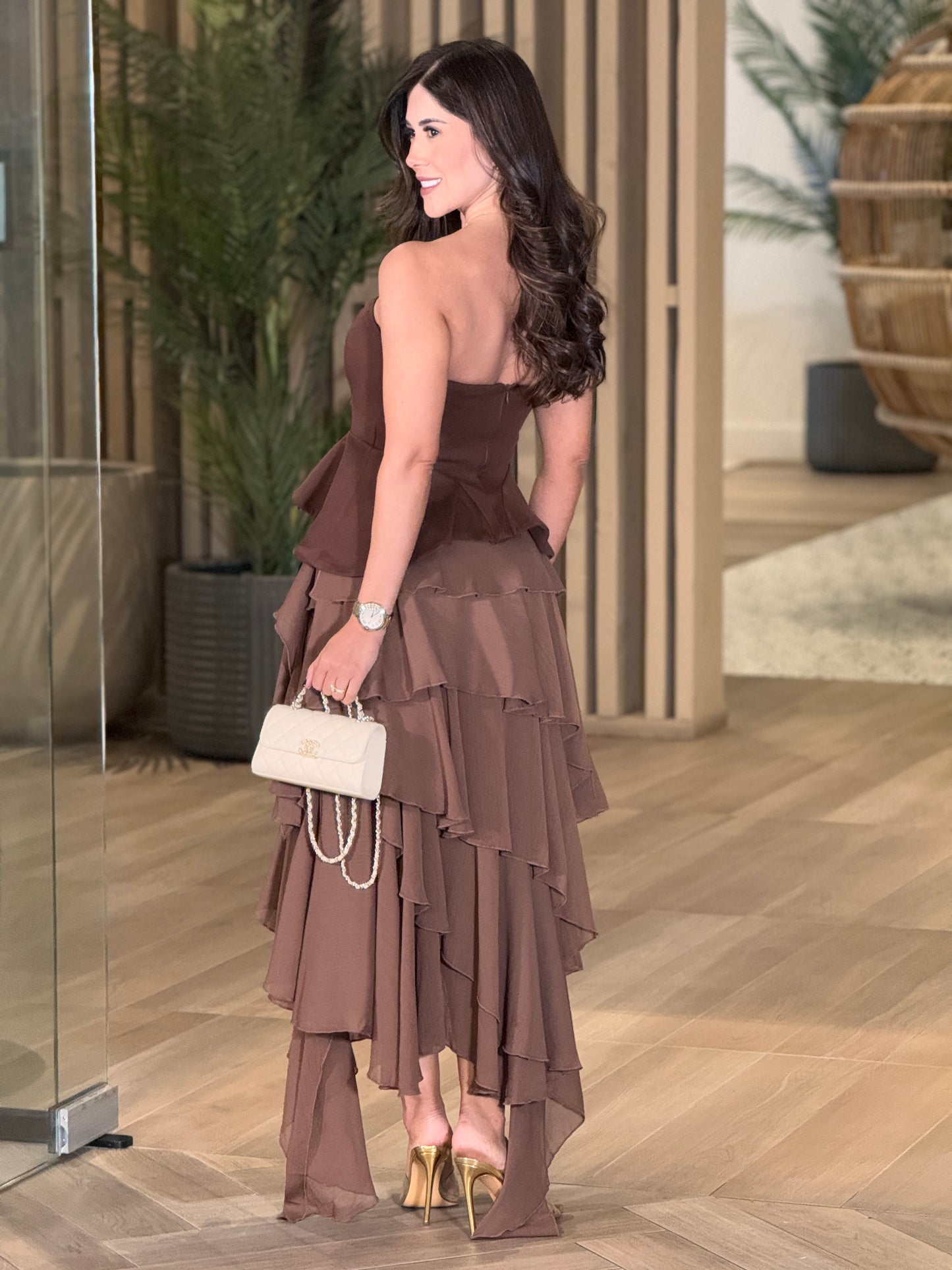 Selena Brown Ruffle Skirt Set