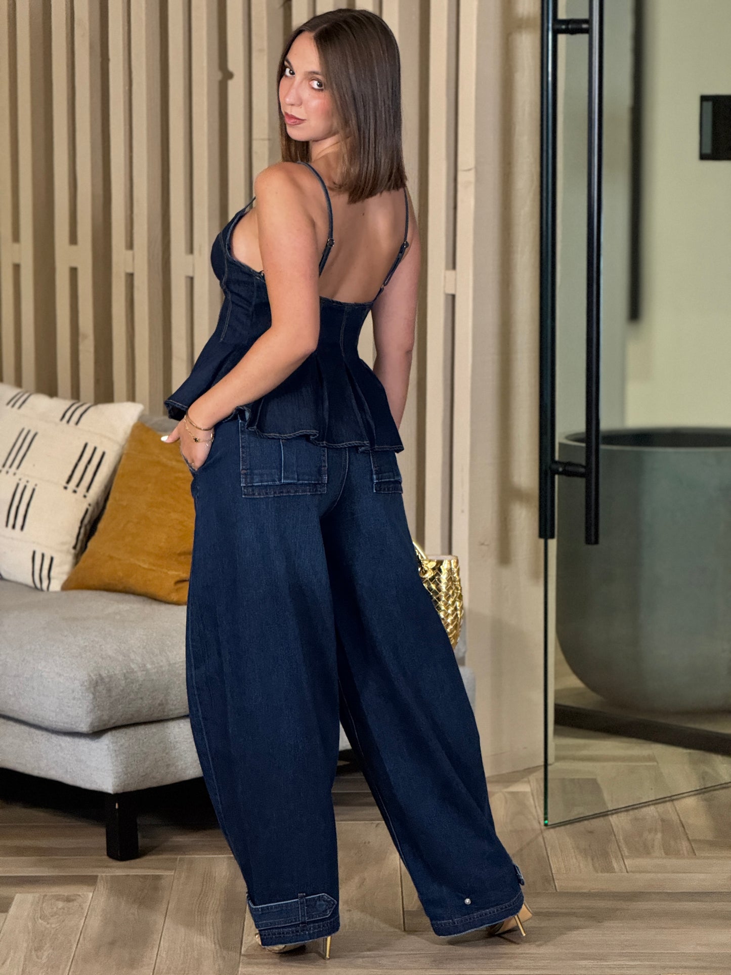 Vibrant Dark Denim Ankle Barrel Jeans