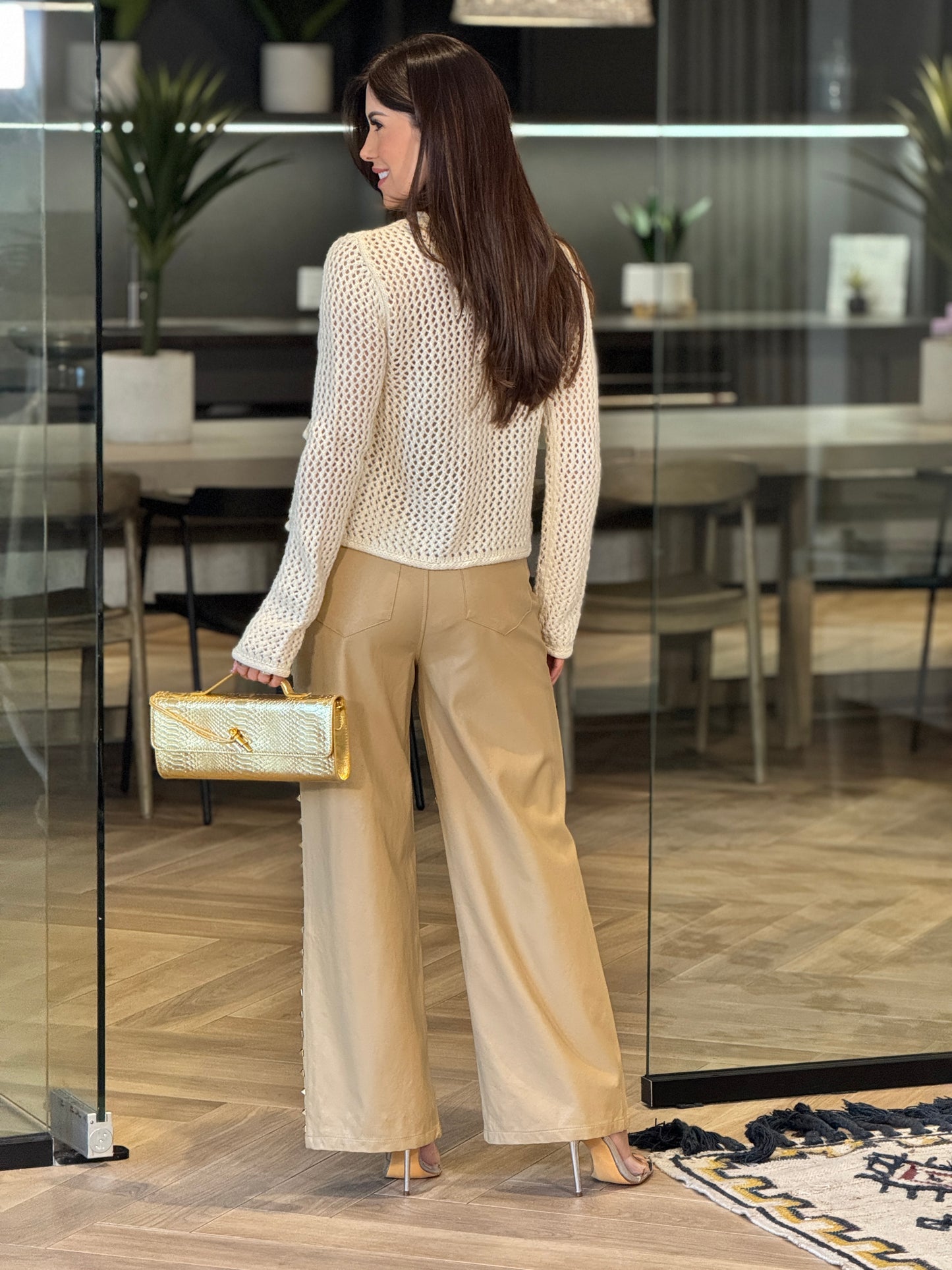 Spike Beige Leather Pants