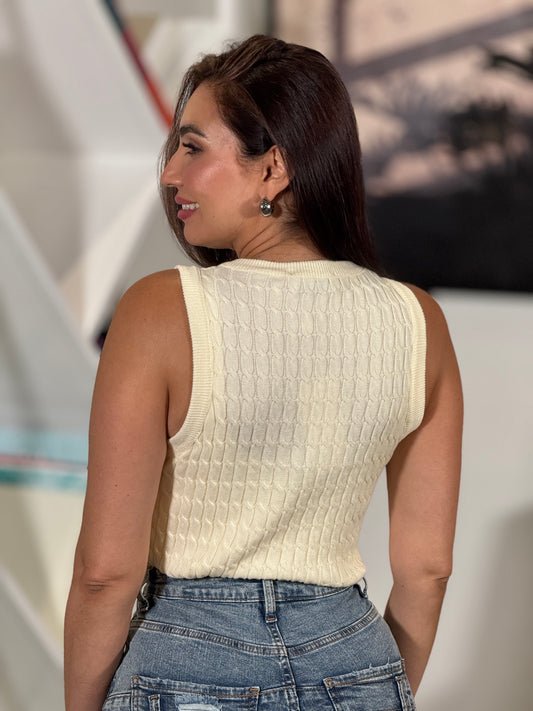 Cece Beige Knitted Tank Top