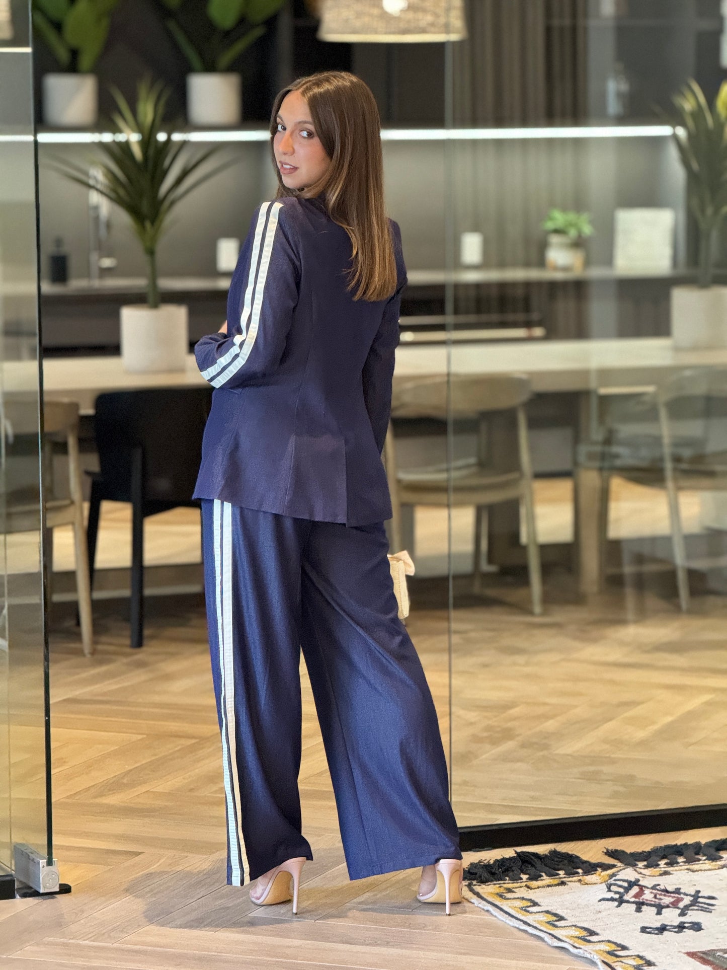 Ovianca Navy Lines Blazer Set