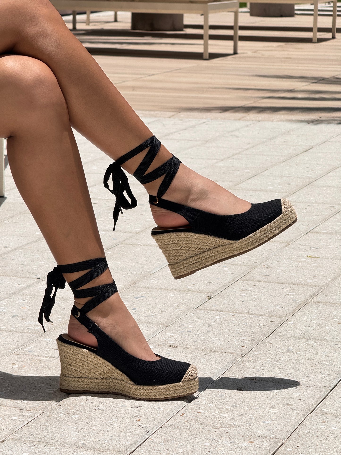 Ditch Black Wedges Sandals