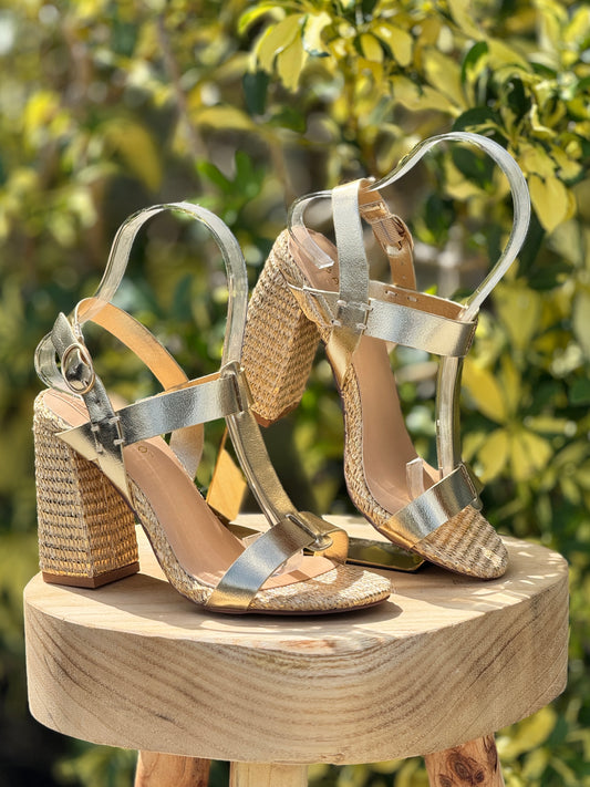 Nider Gold Raffia Sandals