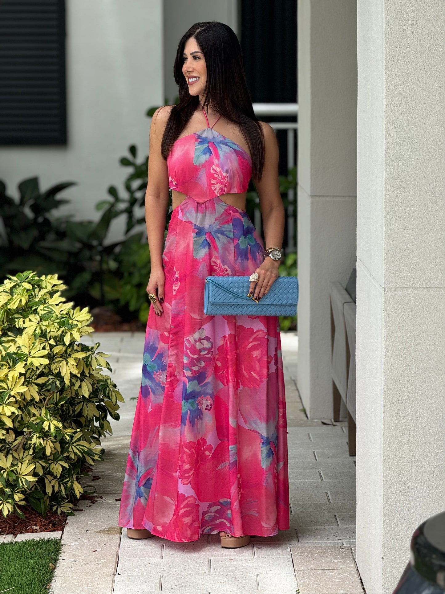 Luxxie Pink Multicolor Print Dress