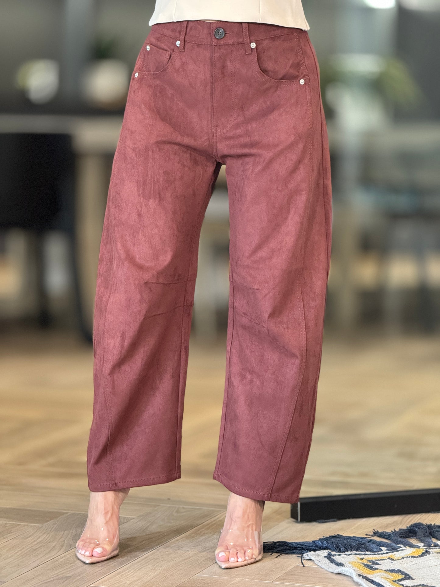 Mauve Brown Suede Barrel Pants
