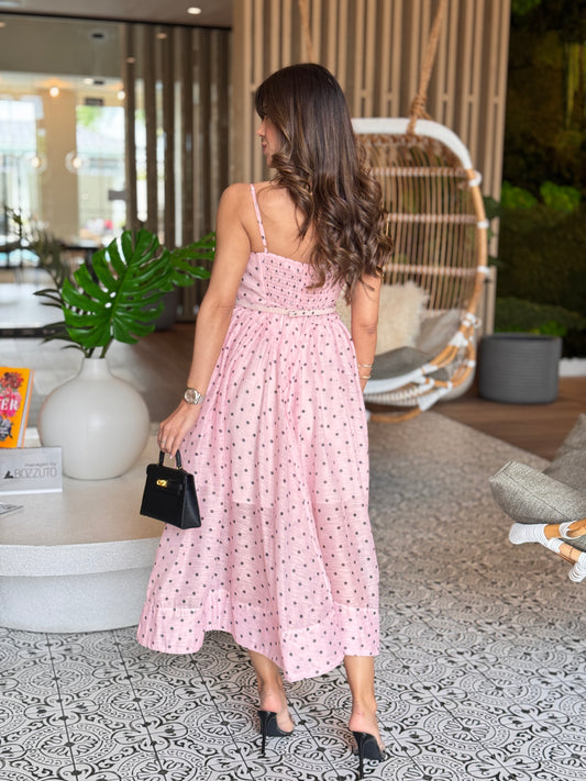 Voguish Pink Polka Dots Puffy Dress