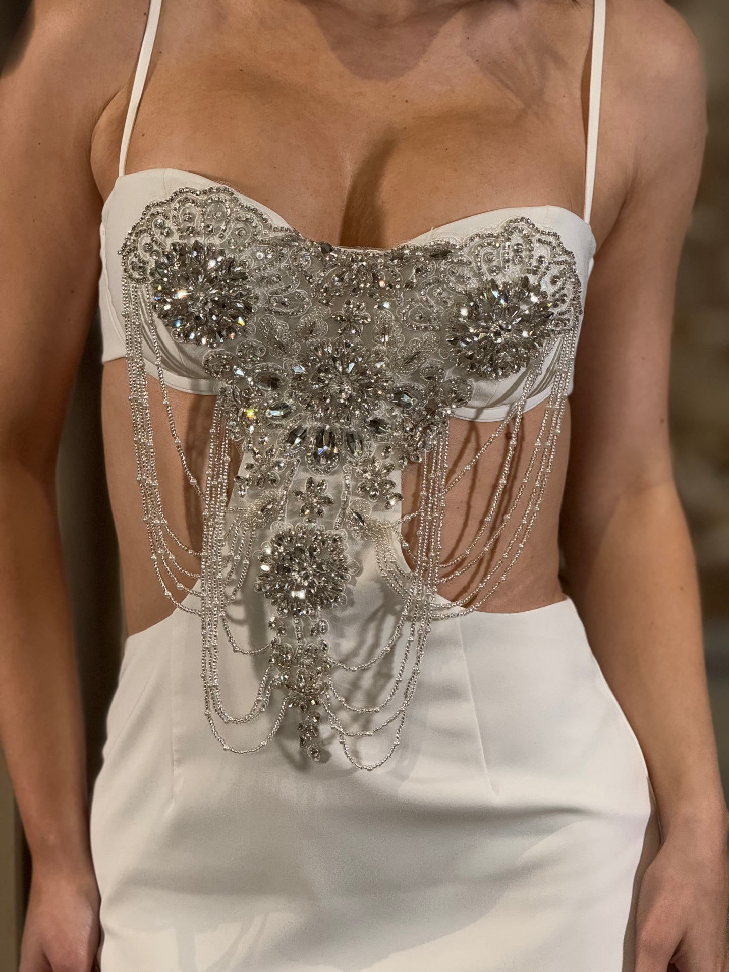 Midnight Rhinestone White Dress Gala