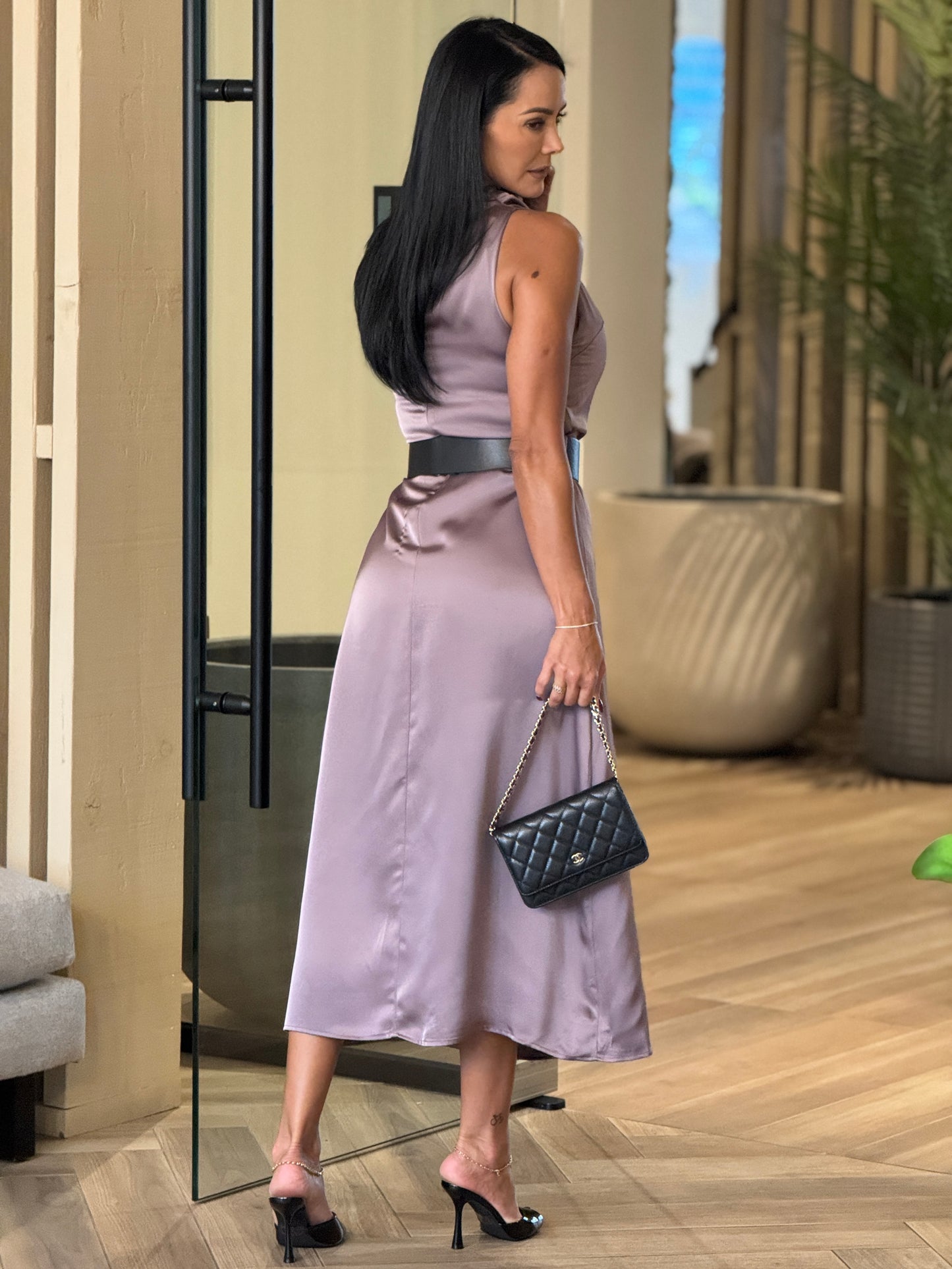 Fabria Dark Purple Satin Dress