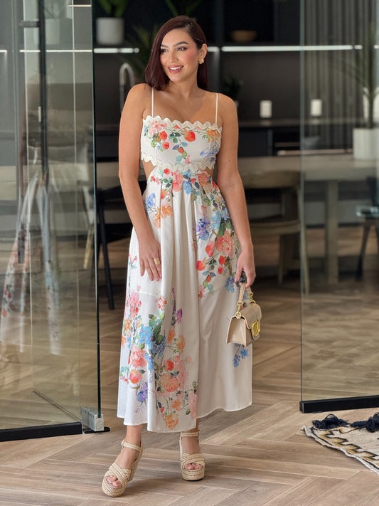 Natura Beige Floral Print Dress