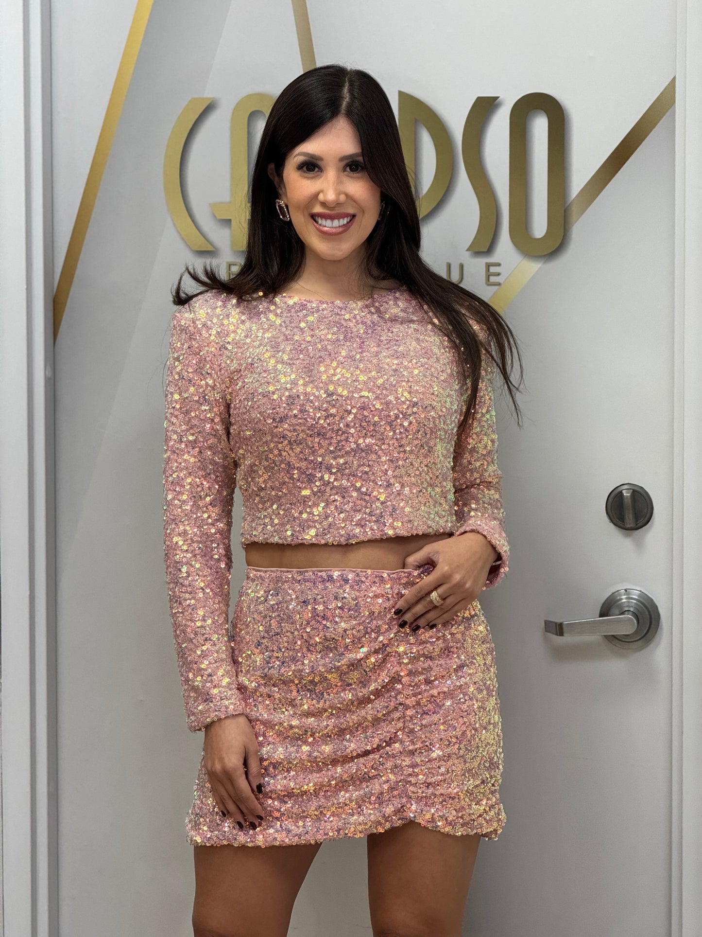Angelica Pink Sequin Skirt Set Gala