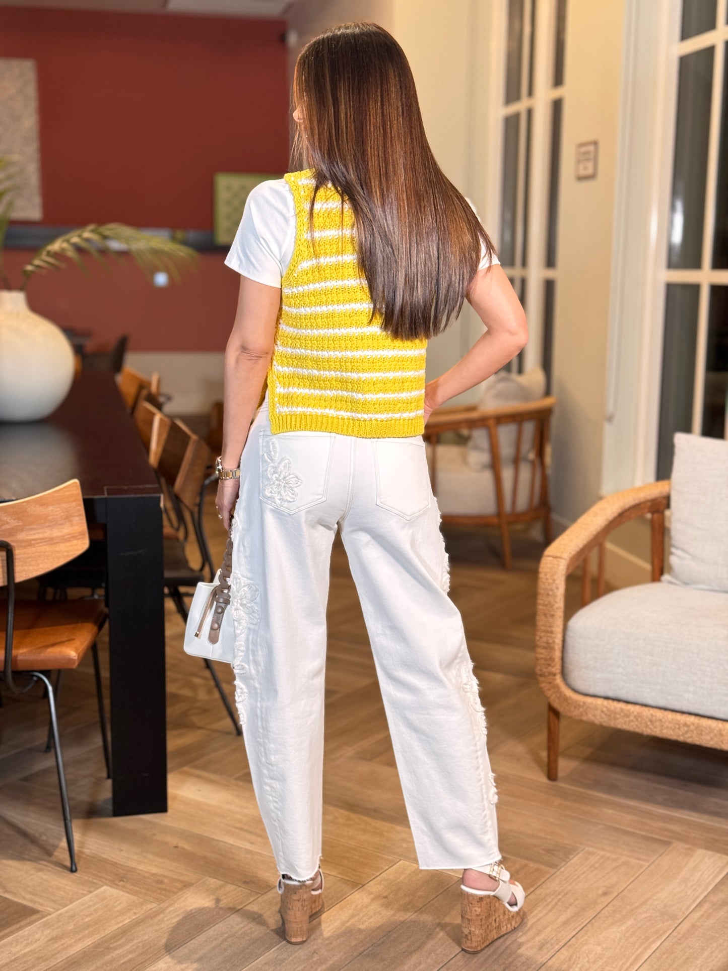 Missy Yellow/White Knitted Top