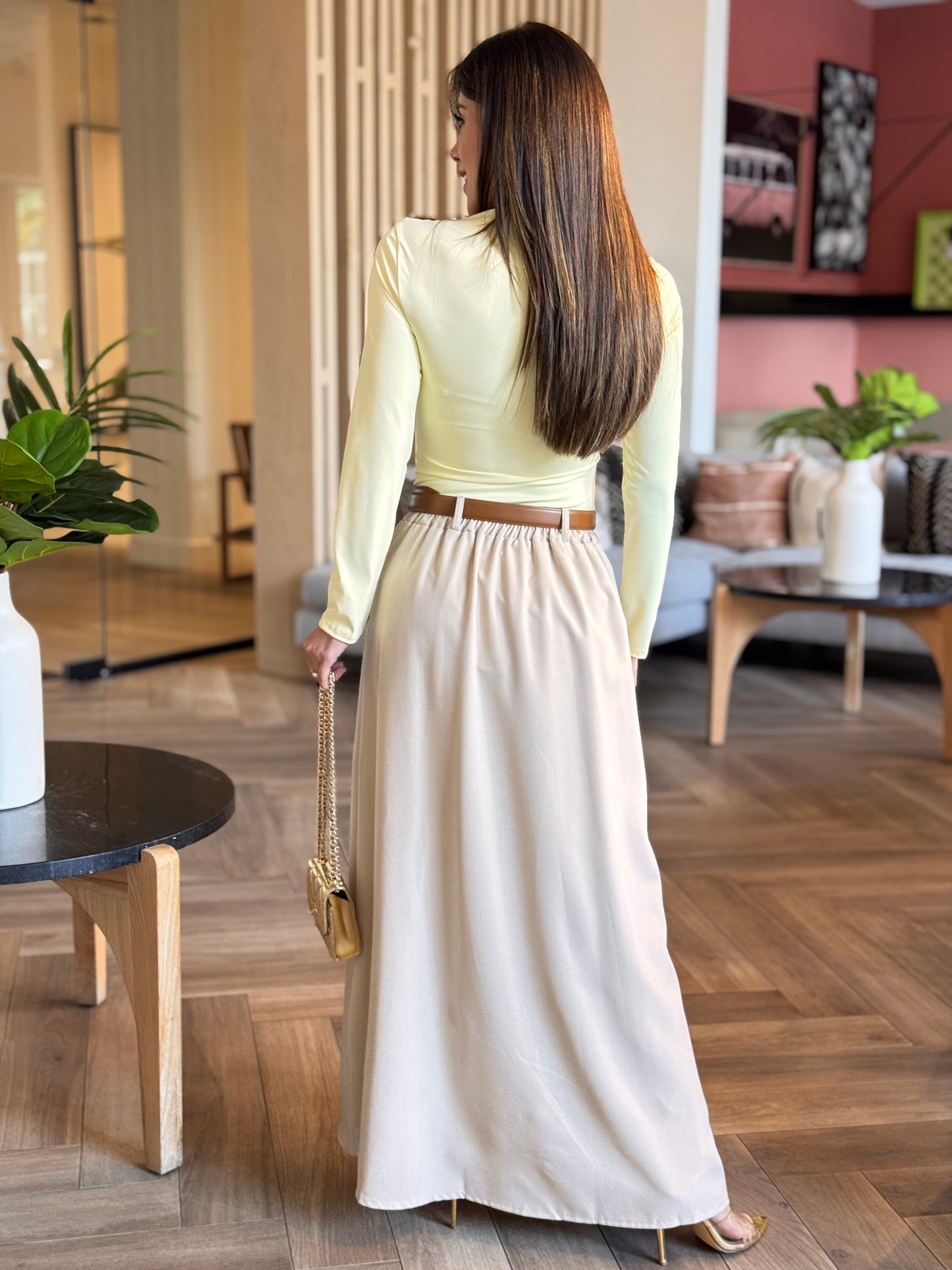 Itoo Beige Belt Skirt