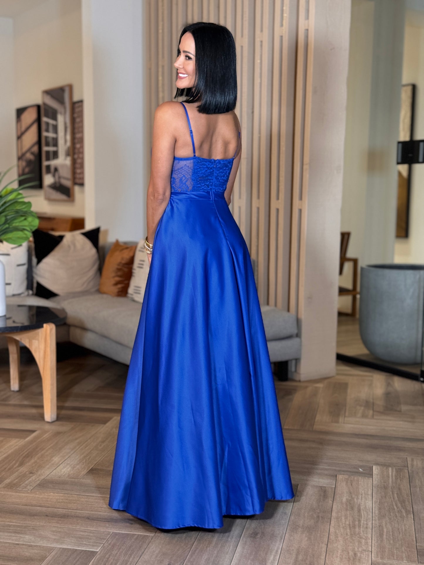 Marissa Royal Blue Satin Maxi Dress Gala